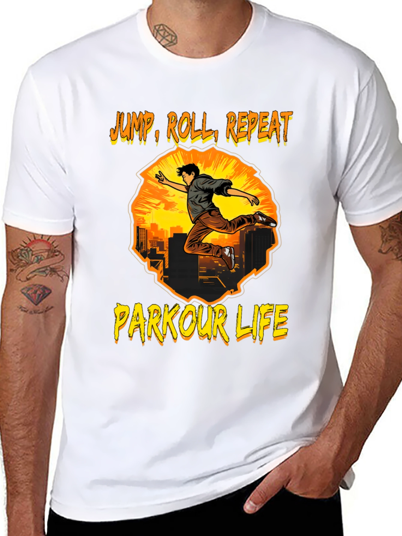 Black Parkour Life T-Shirt - Jump, Roll, Repeat view 8