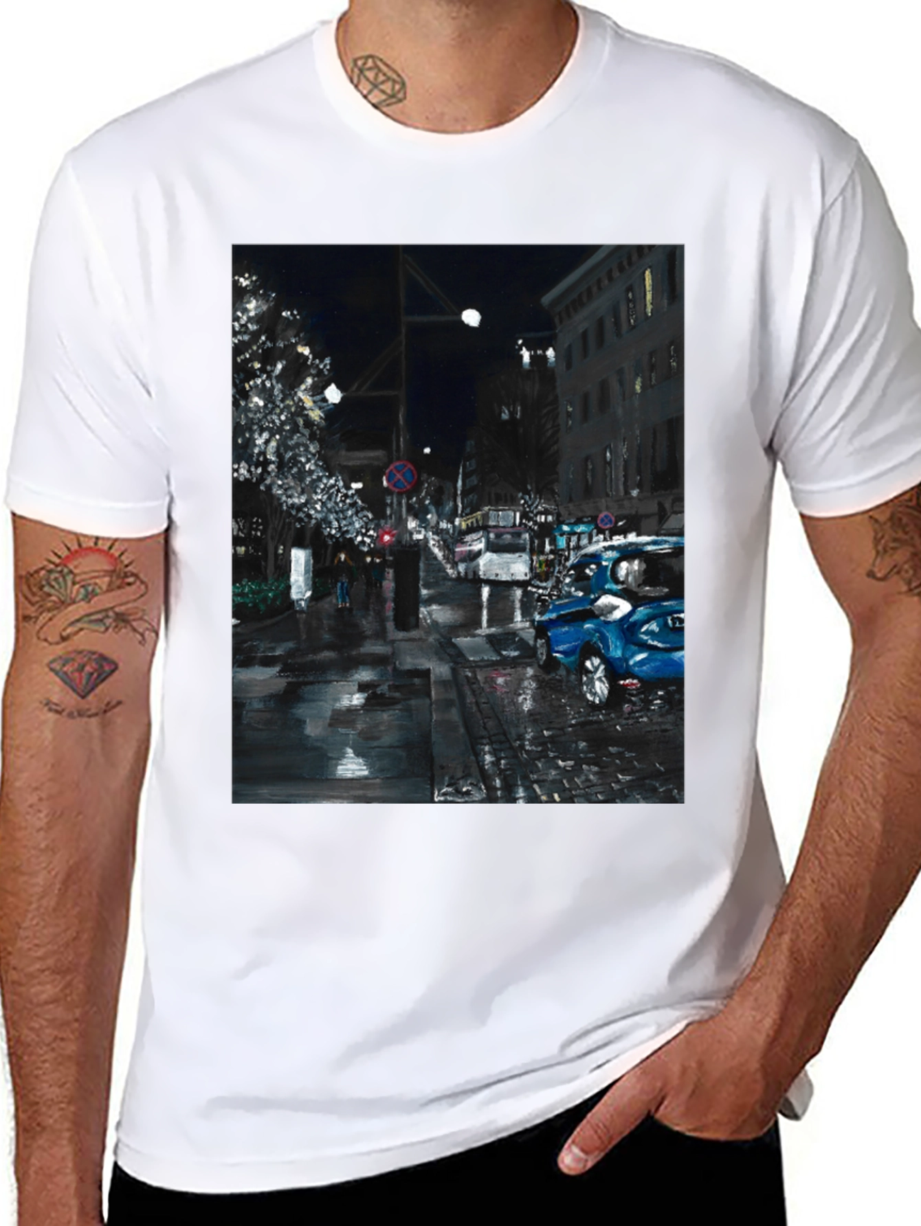 Black City Nightscape T-Shirt view 8