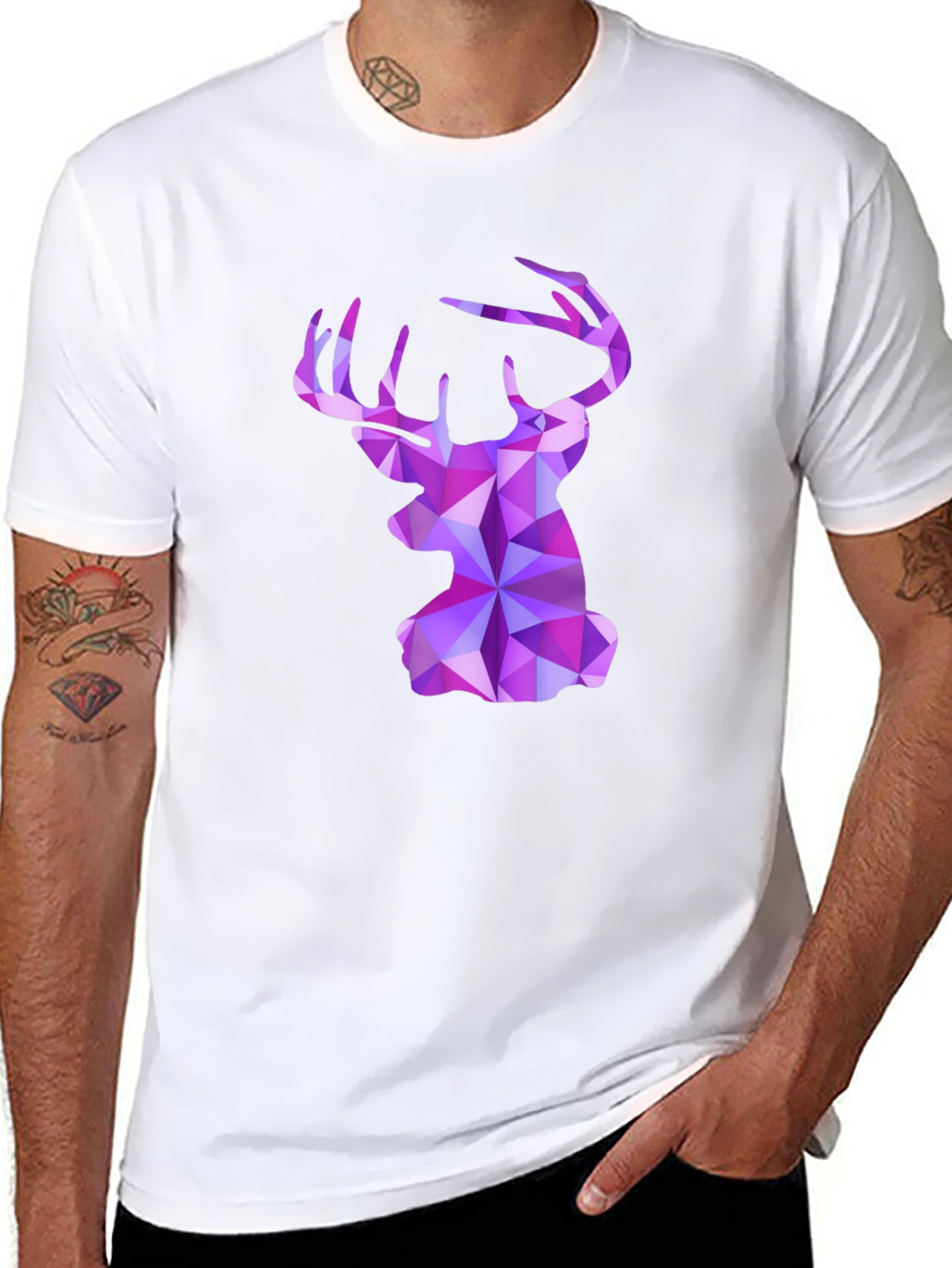Black Geometric Deer Head Graphic Tee - Black view 8
