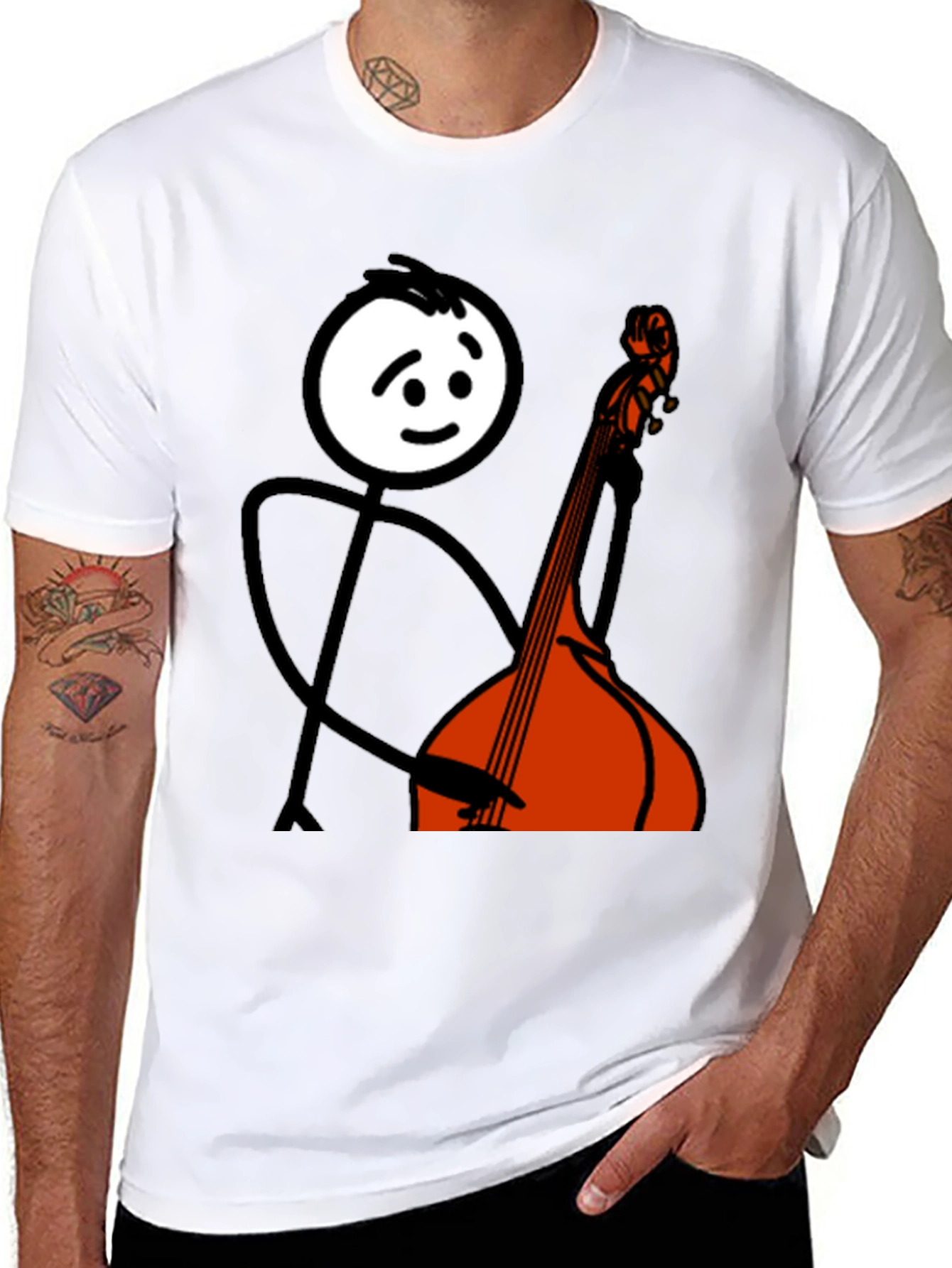Black Stick Figure Bass Player Graphic Tee view 8