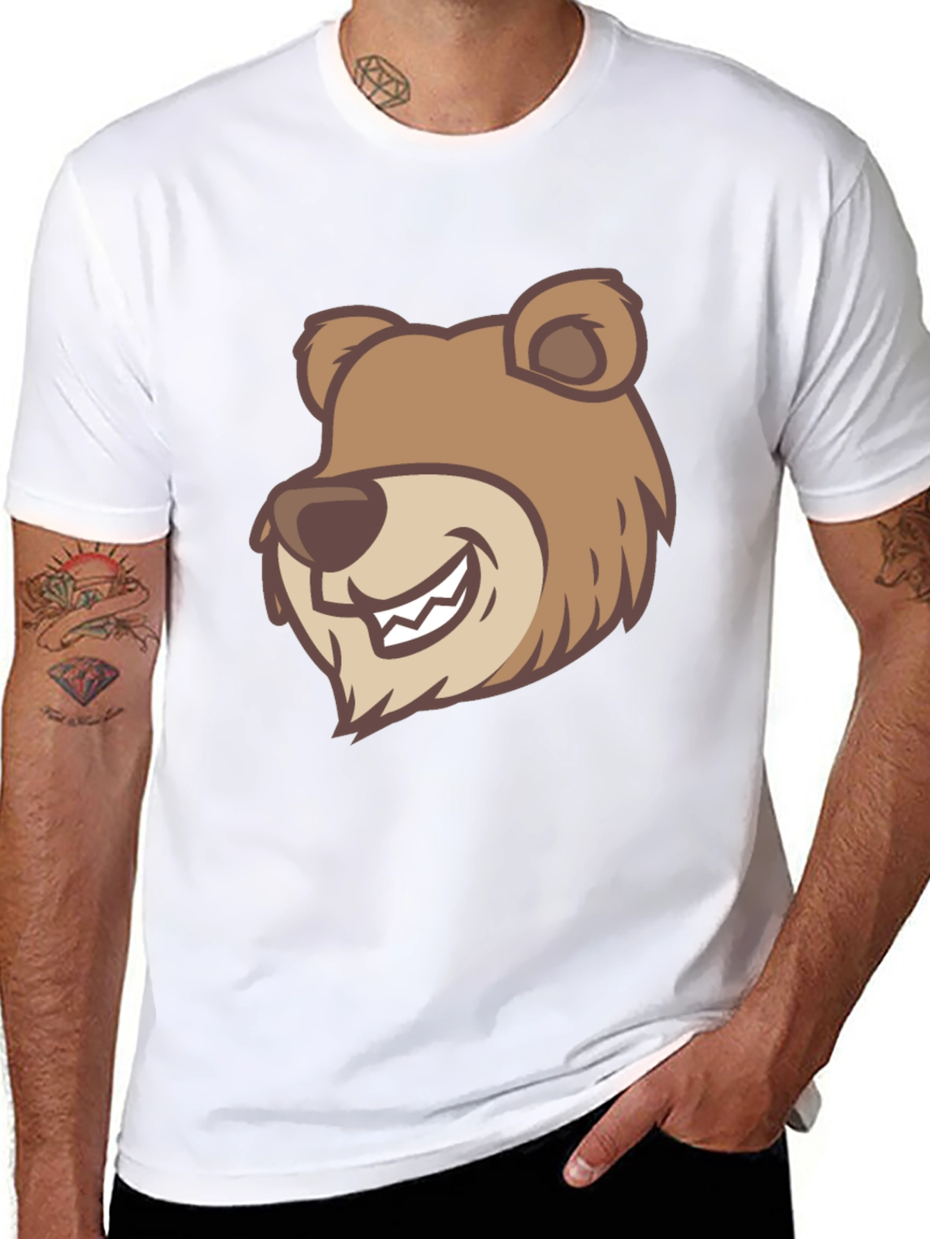 Black Cartoon Bear Graphic T-Shirt - Black view 8
