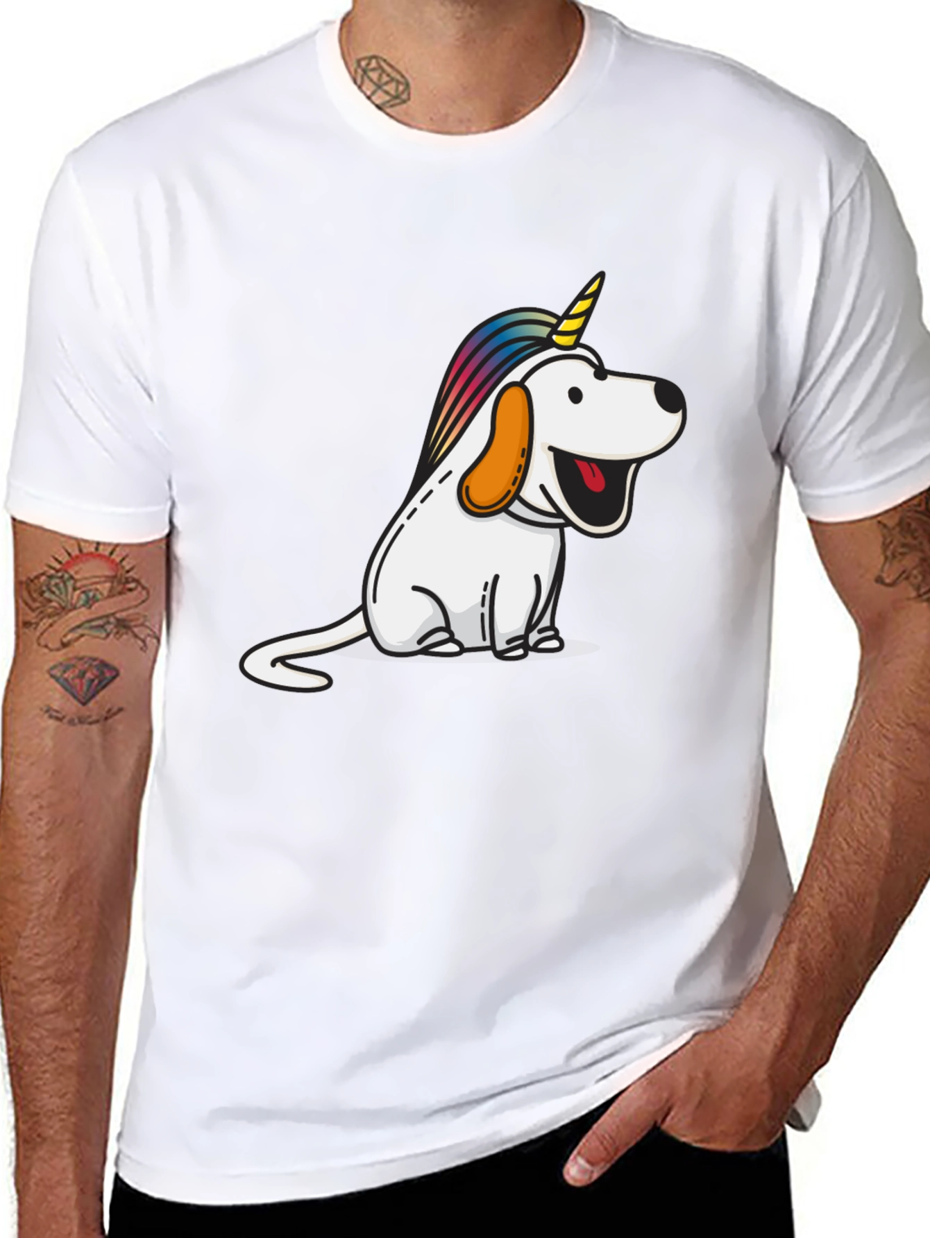 Black Unicorn Dog Graphic Tee - Men's Black T-Shirt view 8