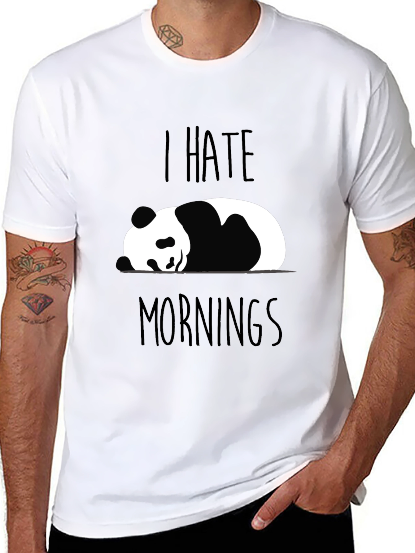 Black I Hate Mornings Panda T-Shirt Funny Novelty Tee view 8