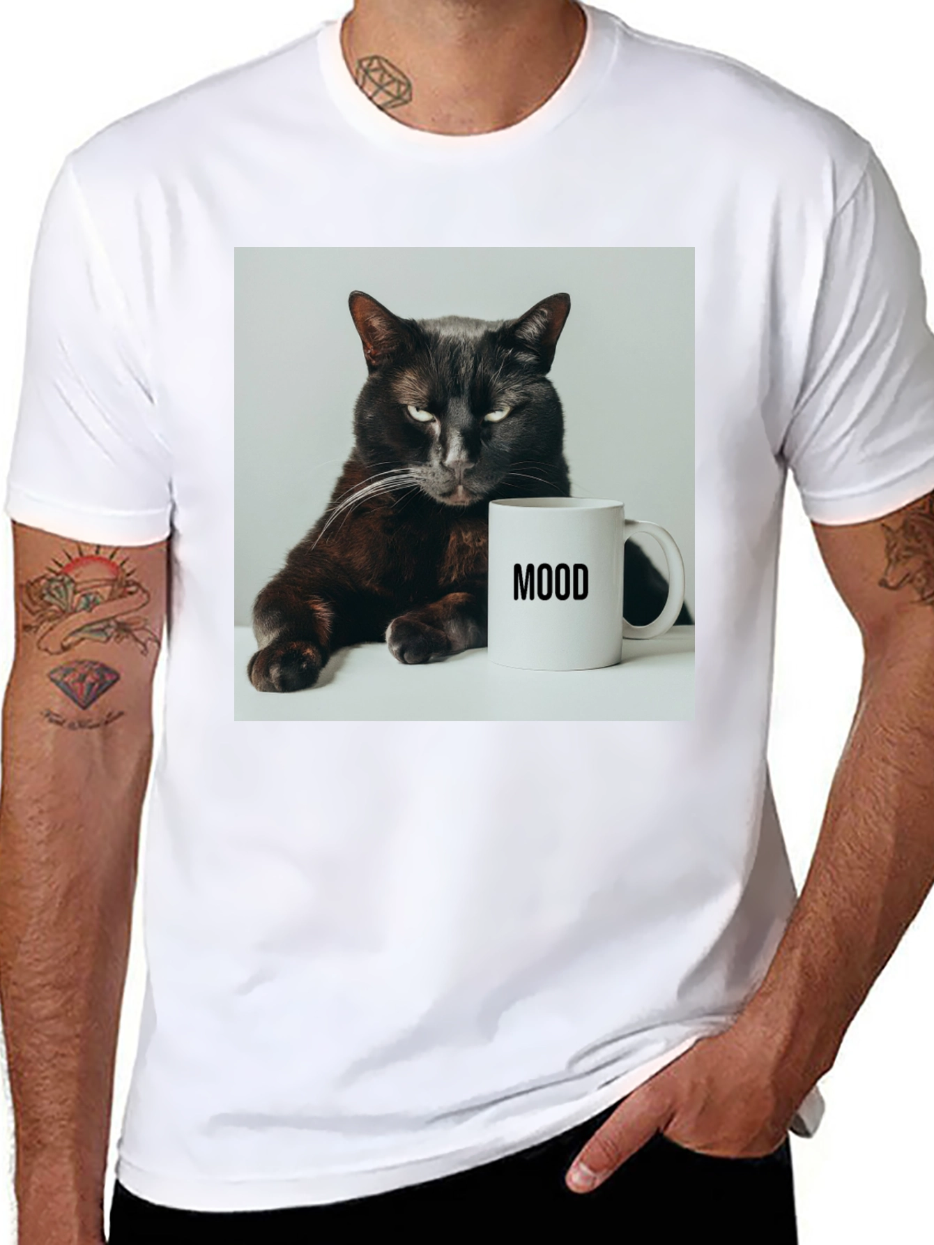 Black Mood Cat Graphic Tee - Black Cotton Comfort view 8