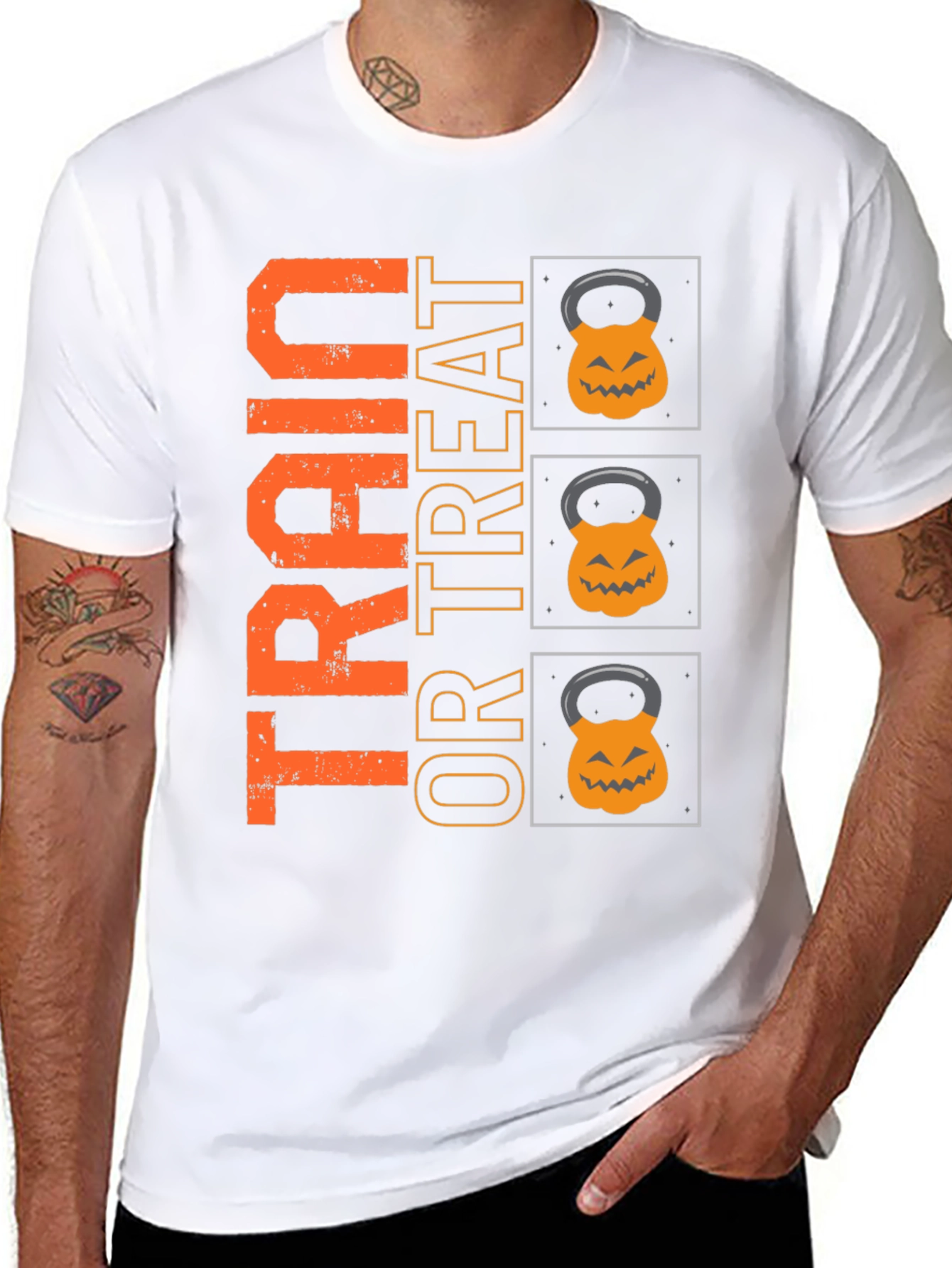 Black Train or Treat Halloween Gym T-Shirt view 8