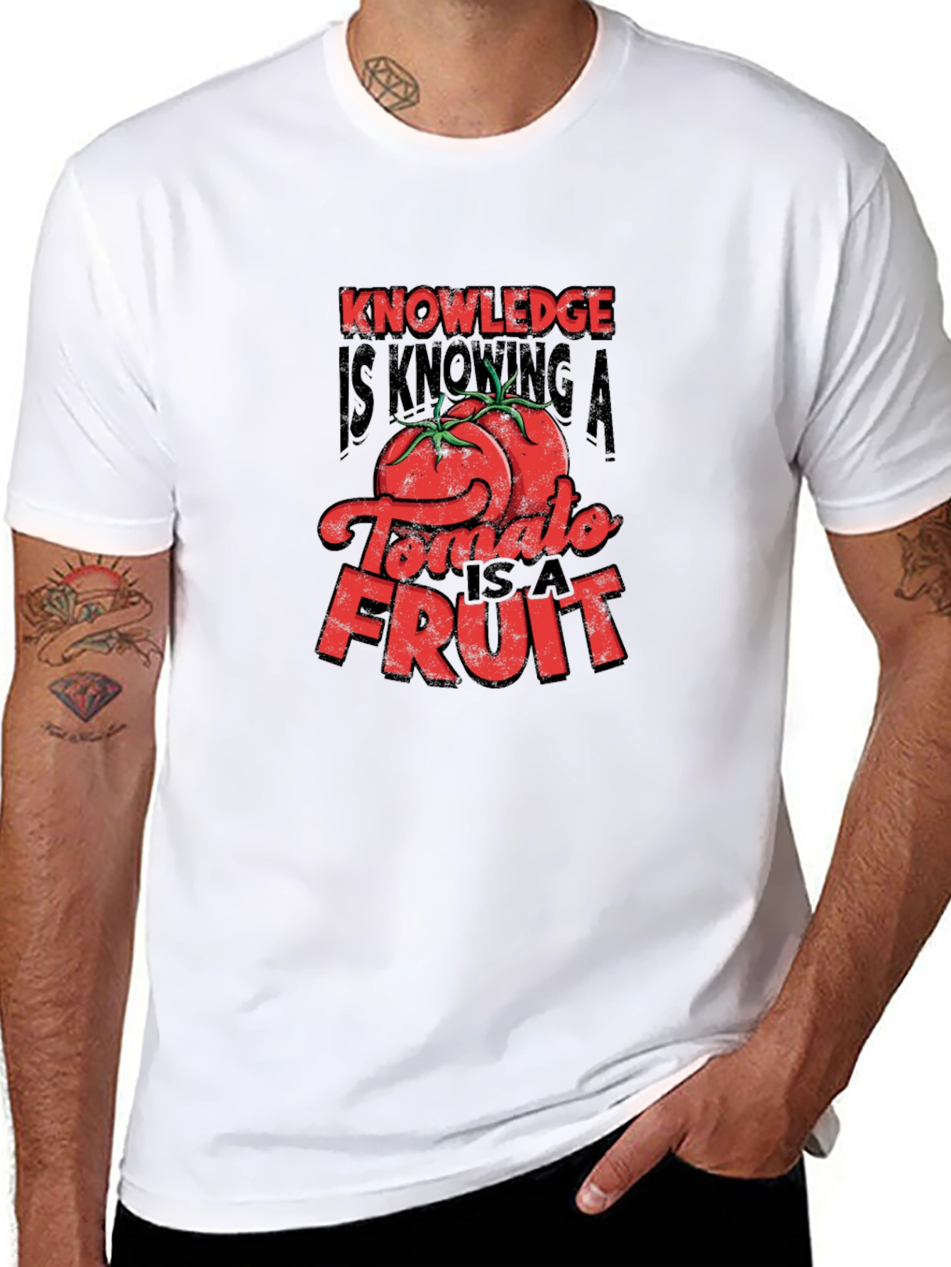 Black Knowledge Tomato Fruit Graphic T-Shirt view 8
