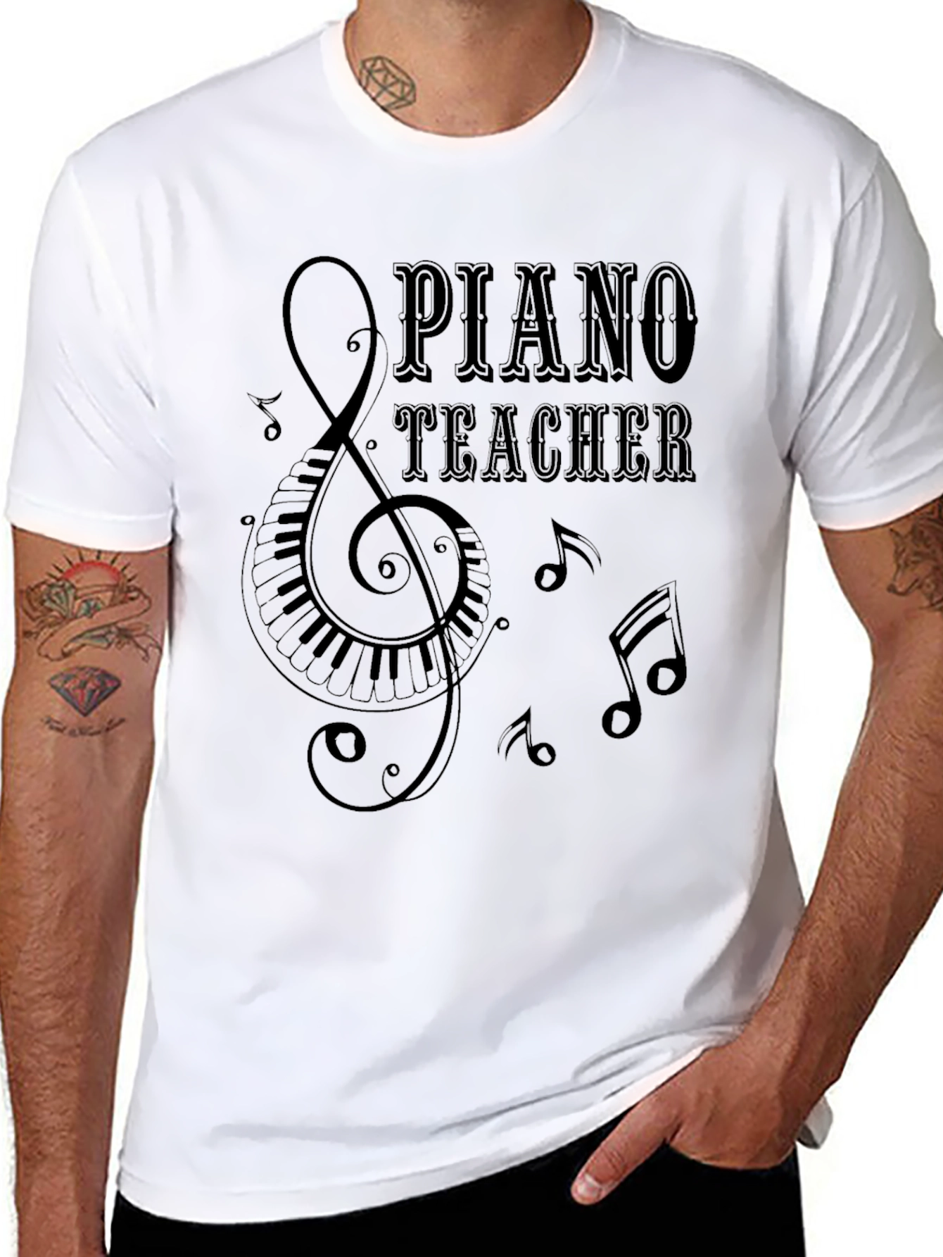Black Piano Teacher Graphic Tee - Musical Instructor Shirt view 8