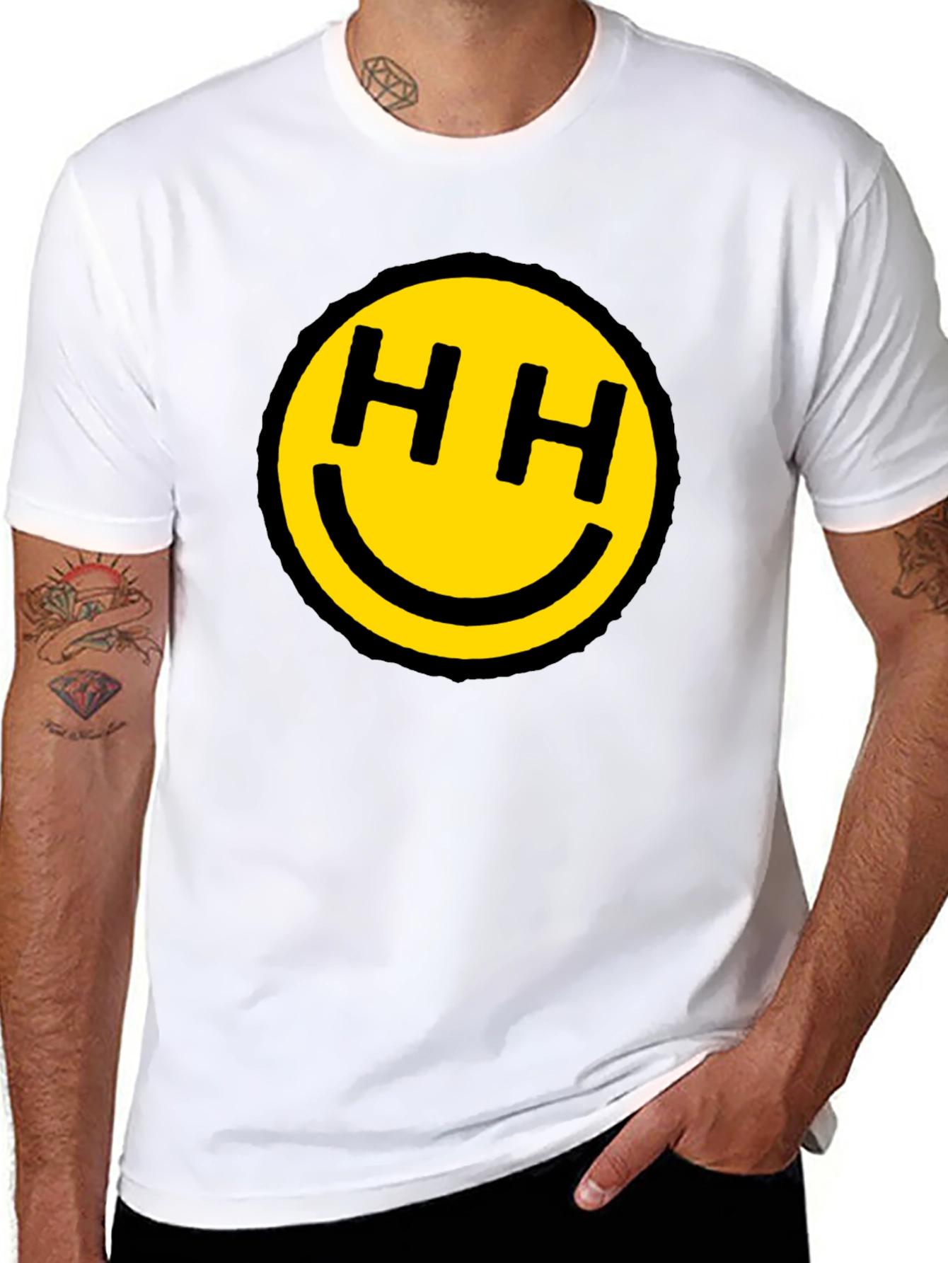 Black Happy Face HH Graphic Tee - Black Cotton Blend view 8