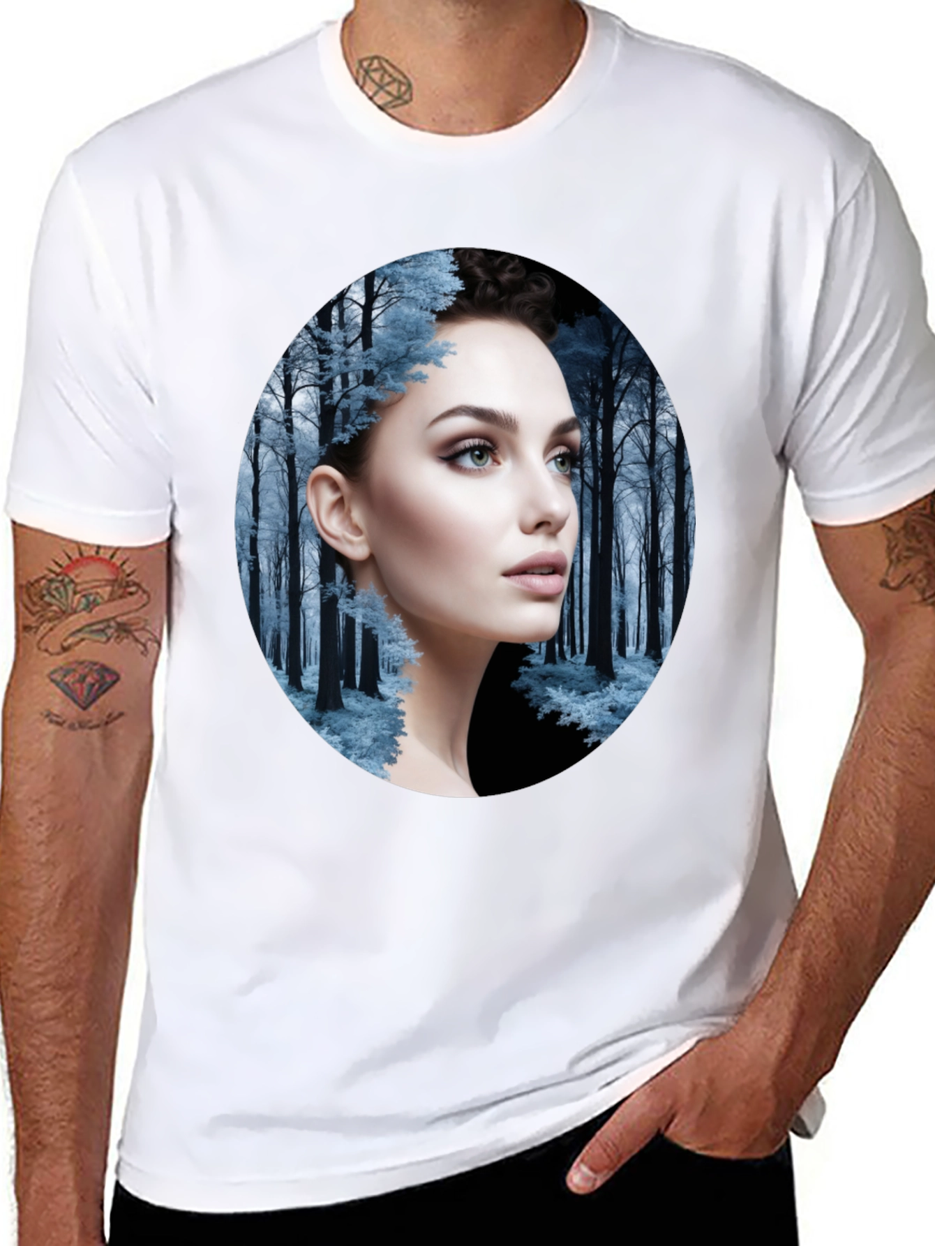 Black Woman in Winter Forest Black T-Shirt view 8