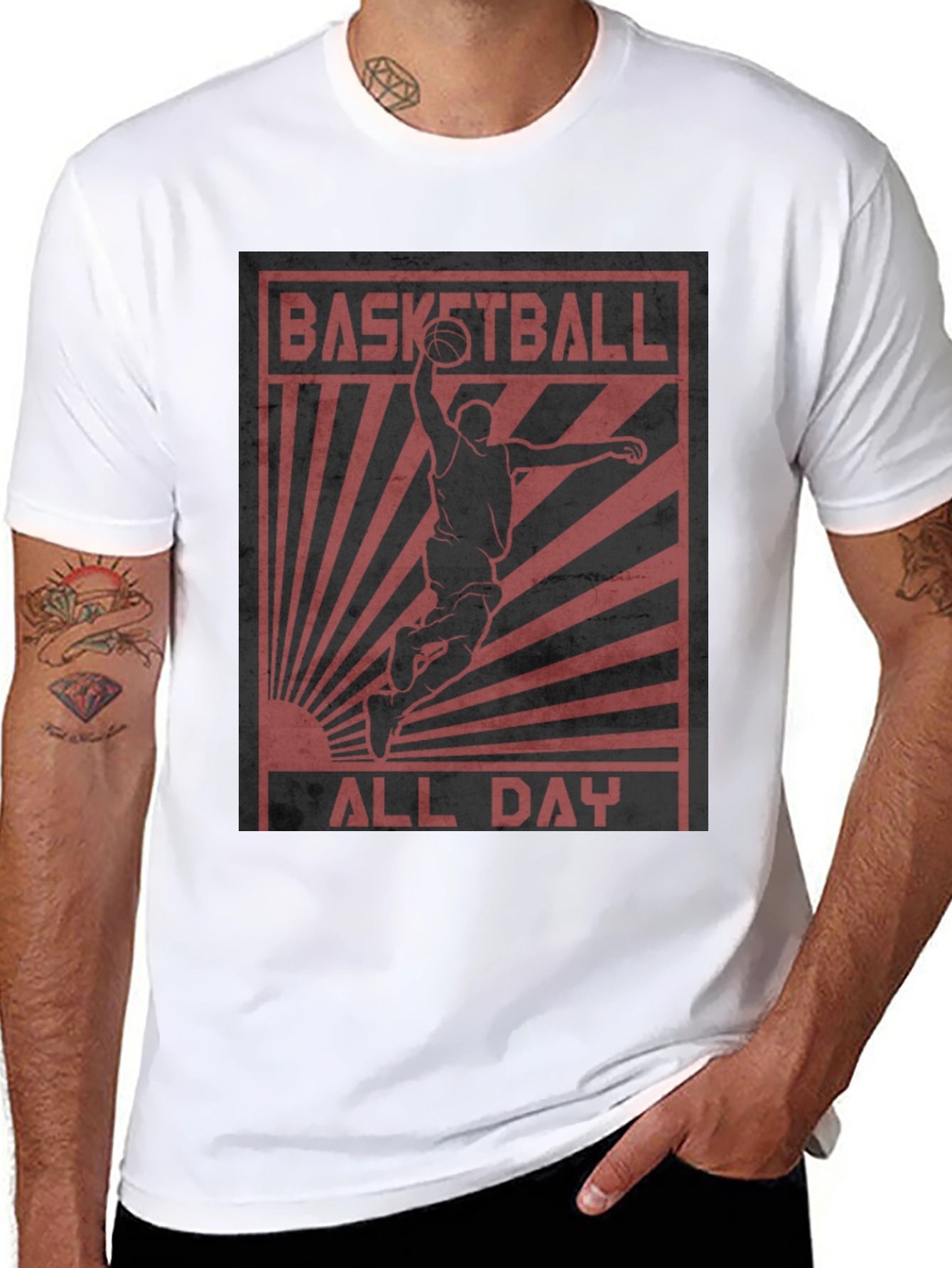 Black Basketball All Day Graphic Tee - Black Cotton T-Shirt view 8