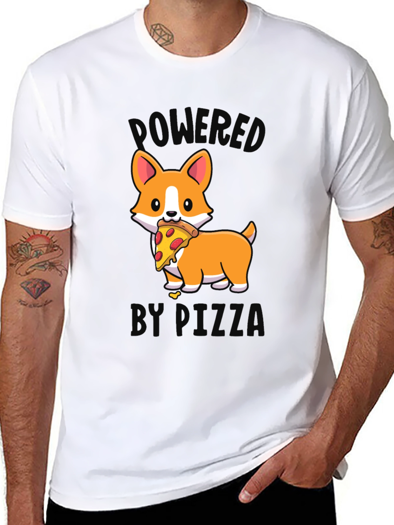 Black Corgi Pizza T-Shirt - Powered by Pizza view 8