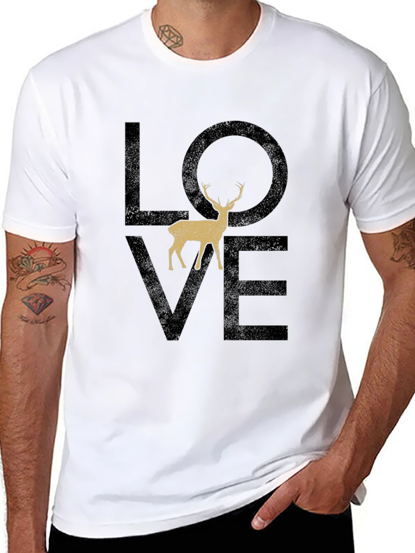 Black Love Deer Graphic T-Shirt - Casual Black Tee view 8