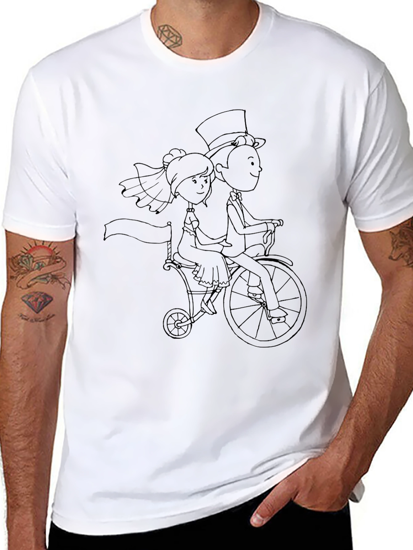 Black Quirky Wedding Couple Bicycle Black T-Shirt view 8