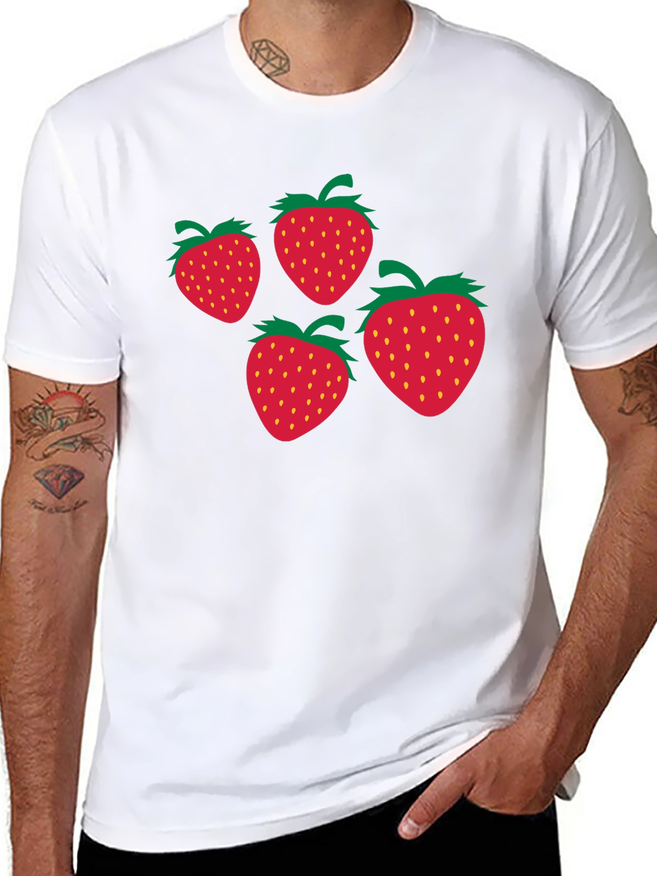 Black Strawberry Print Black T-Shirt view 8
