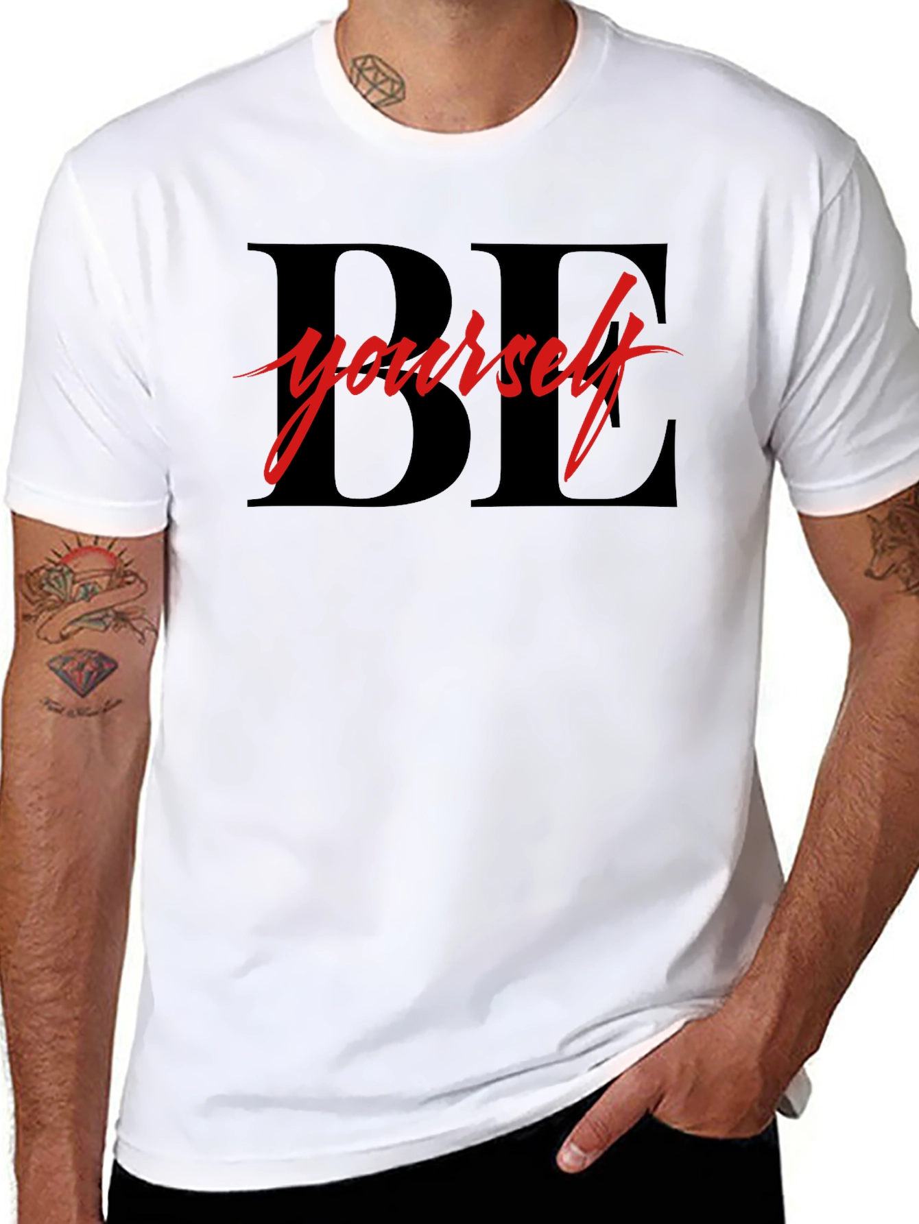 Black Be Yourself Graphic Tee - Motivational Black T-Shirt view 8