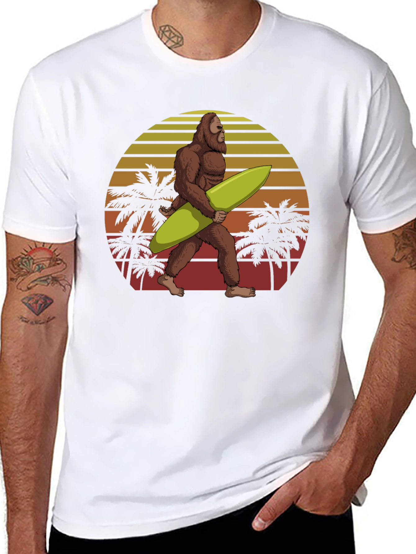 Black Sasquatch Surfer Graphic Tee - Black Cotton T-Shirt view 8
