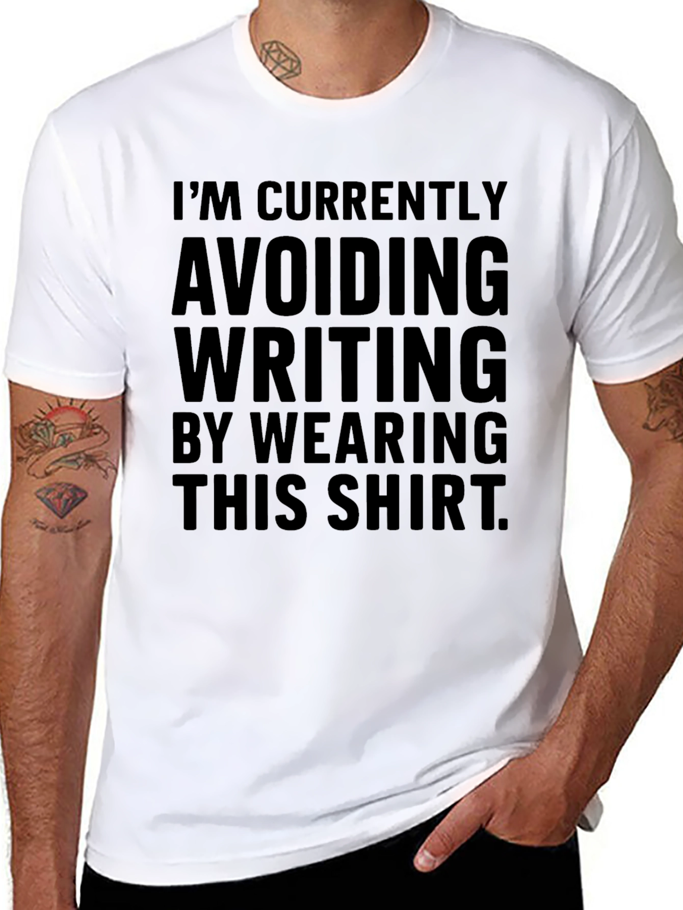 Black Avoiding Writing T-Shirt - Funny Sarcastic Tee view 8