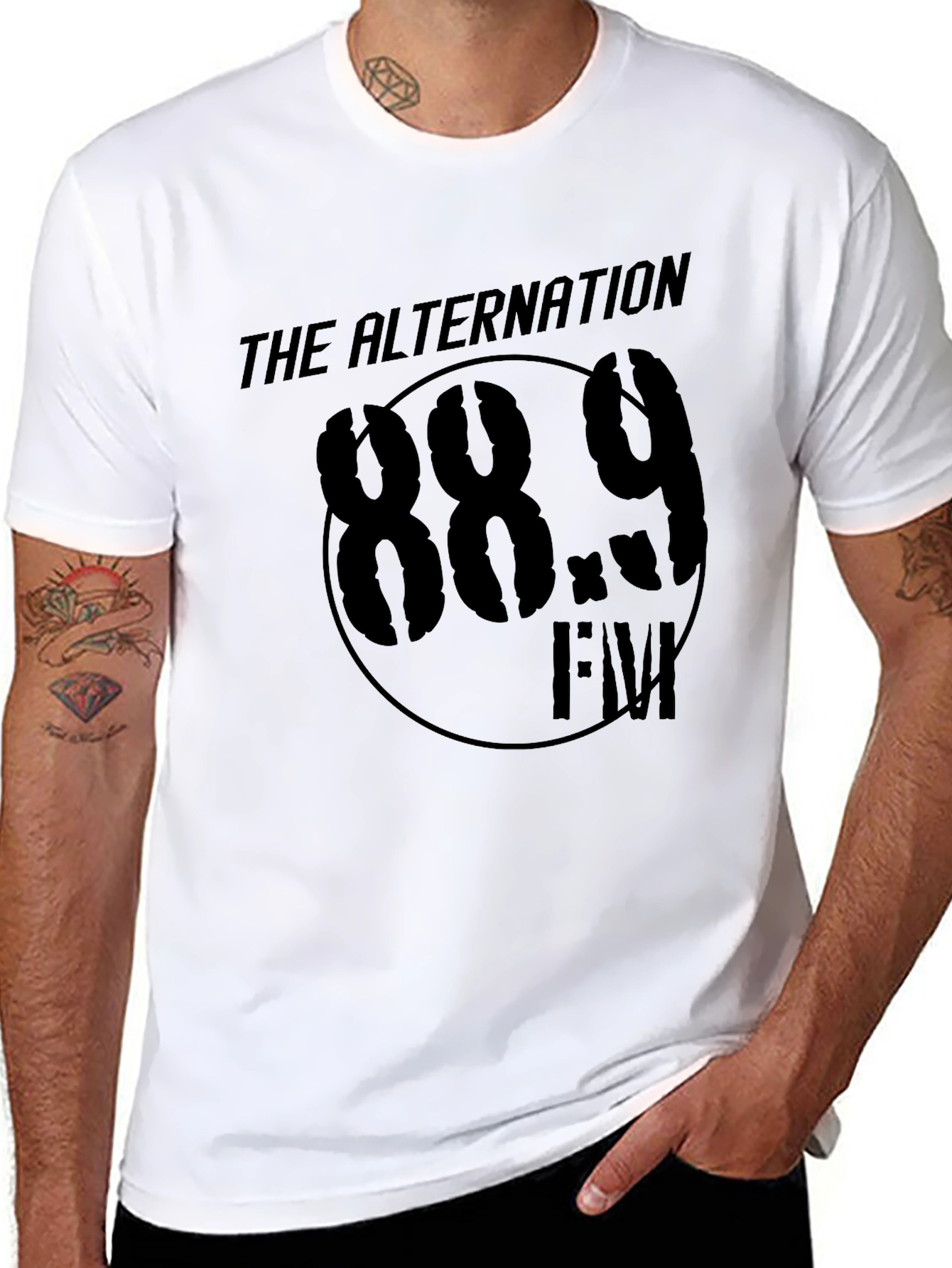 Black The Alternation 88.9 FM Black T-Shirt view 8