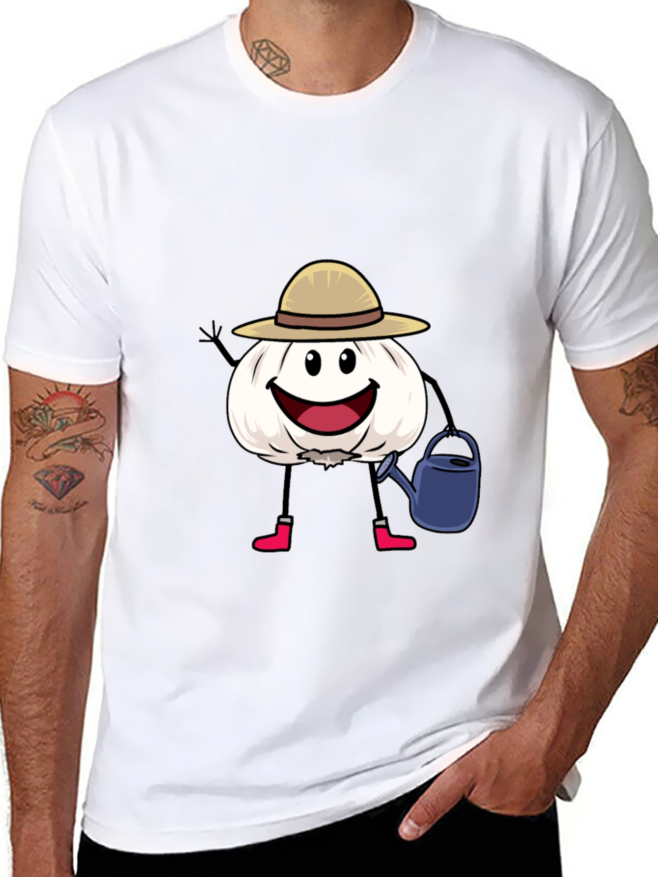 Black Cartoon Garlic Gardener Black T-Shirt view 8