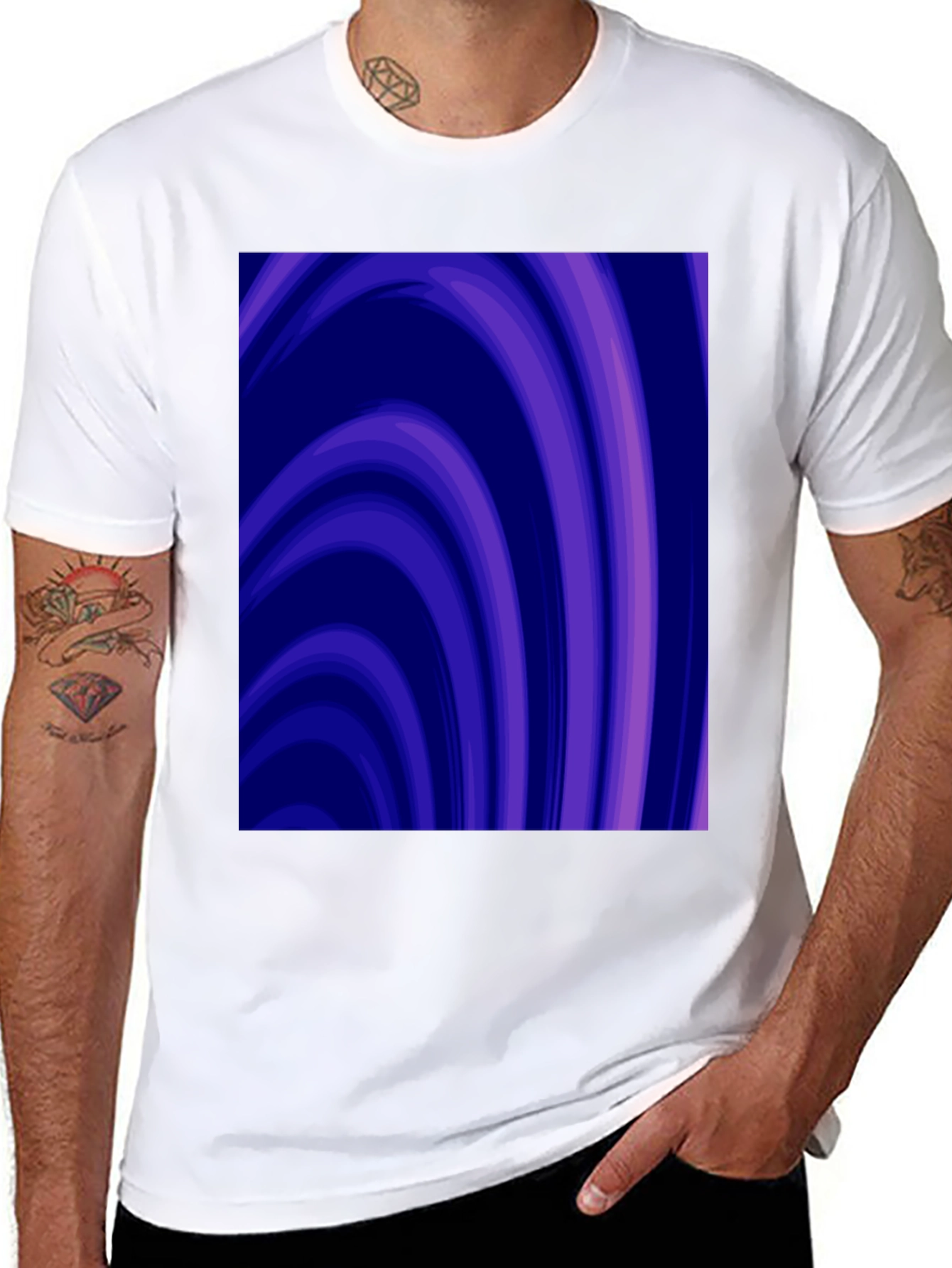 Black Abstract Purple Swirl Graphic Tee view 8