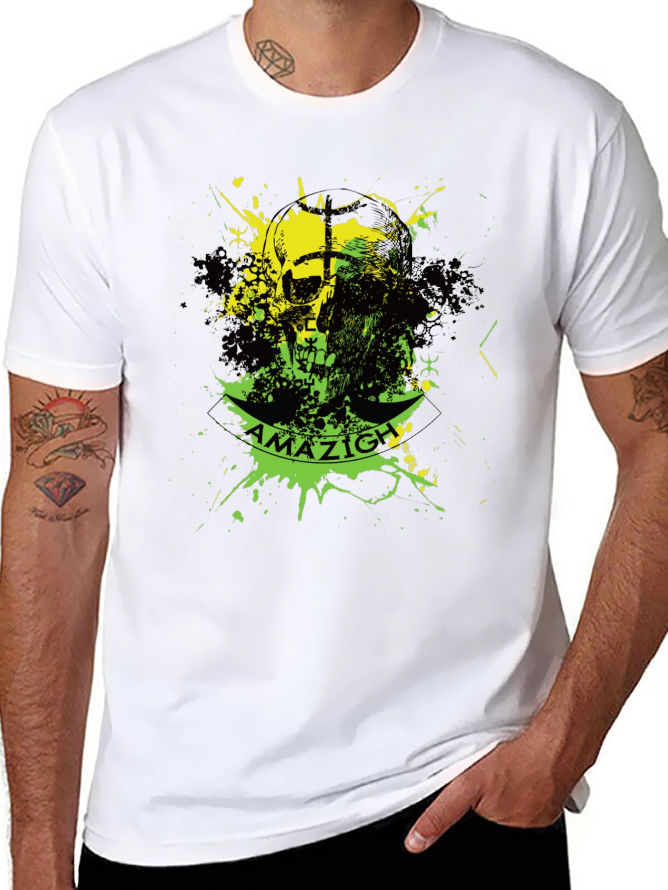 Black Amazigh Skull Graphic Black T-Shirt view 8