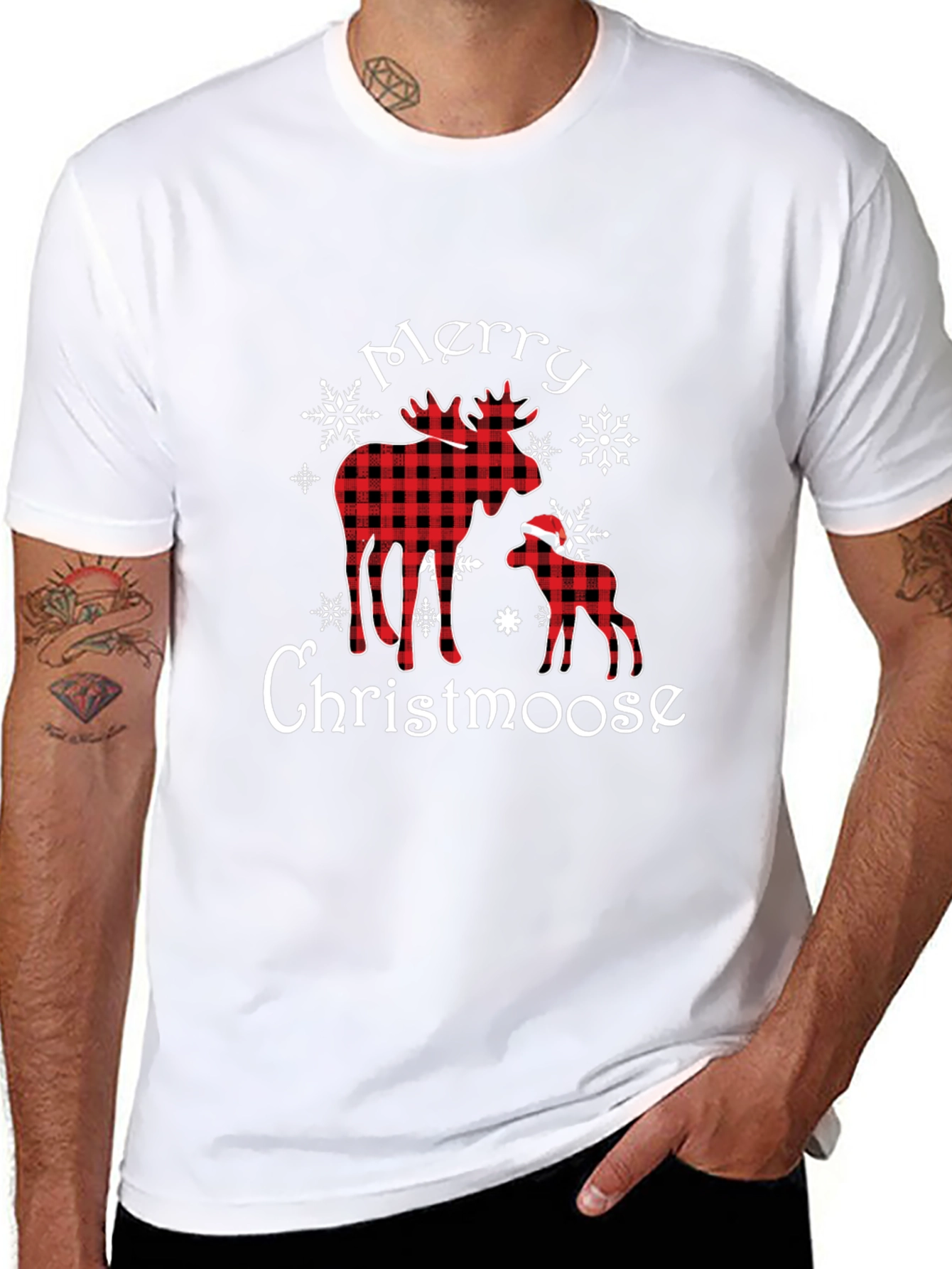 Black Merry Christmoose Buffalo Plaid Christmas T-Shirt view 8