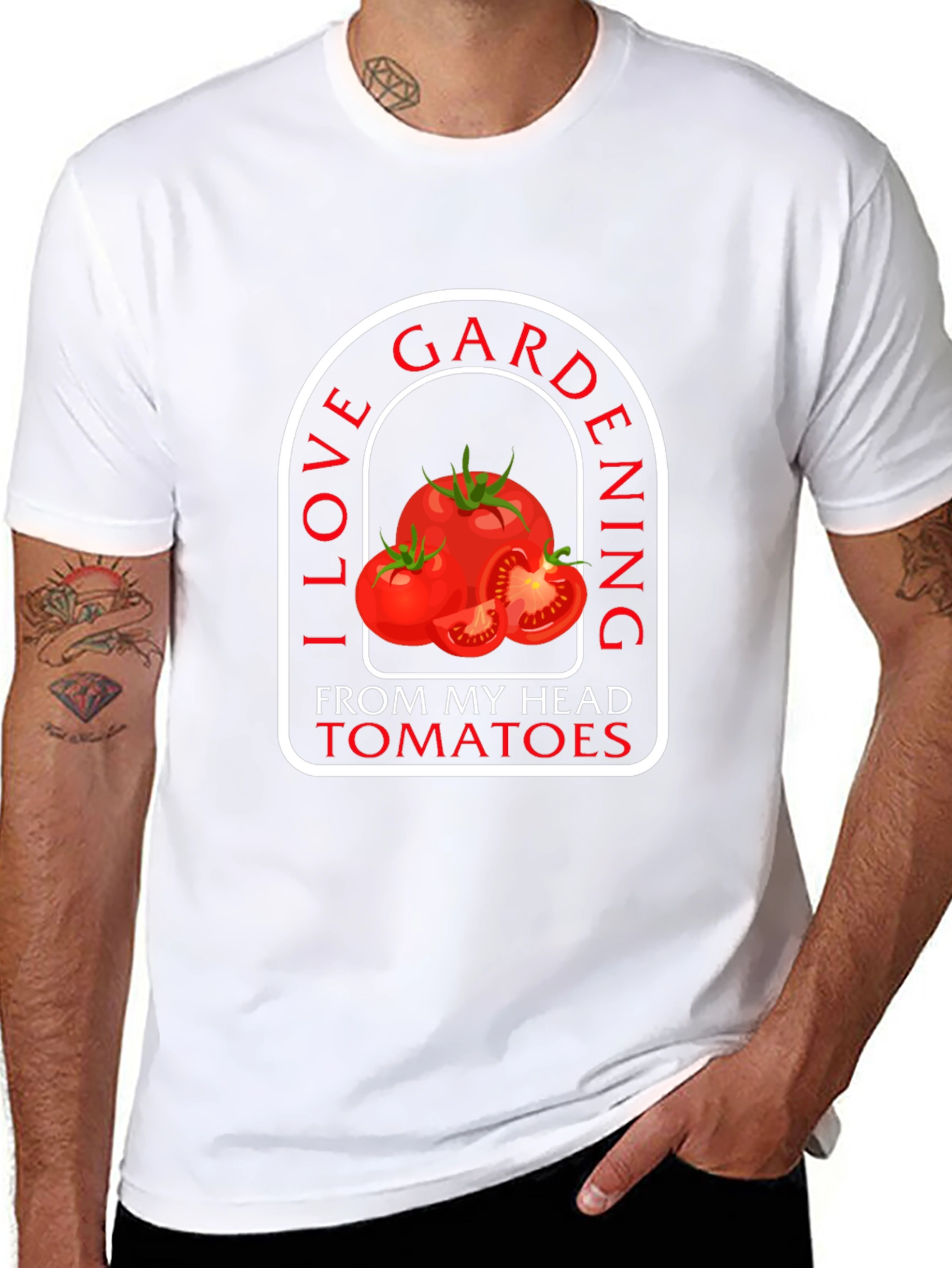 Black I Love Gardening From My Head Tomatoes Black T-Shirt view 8