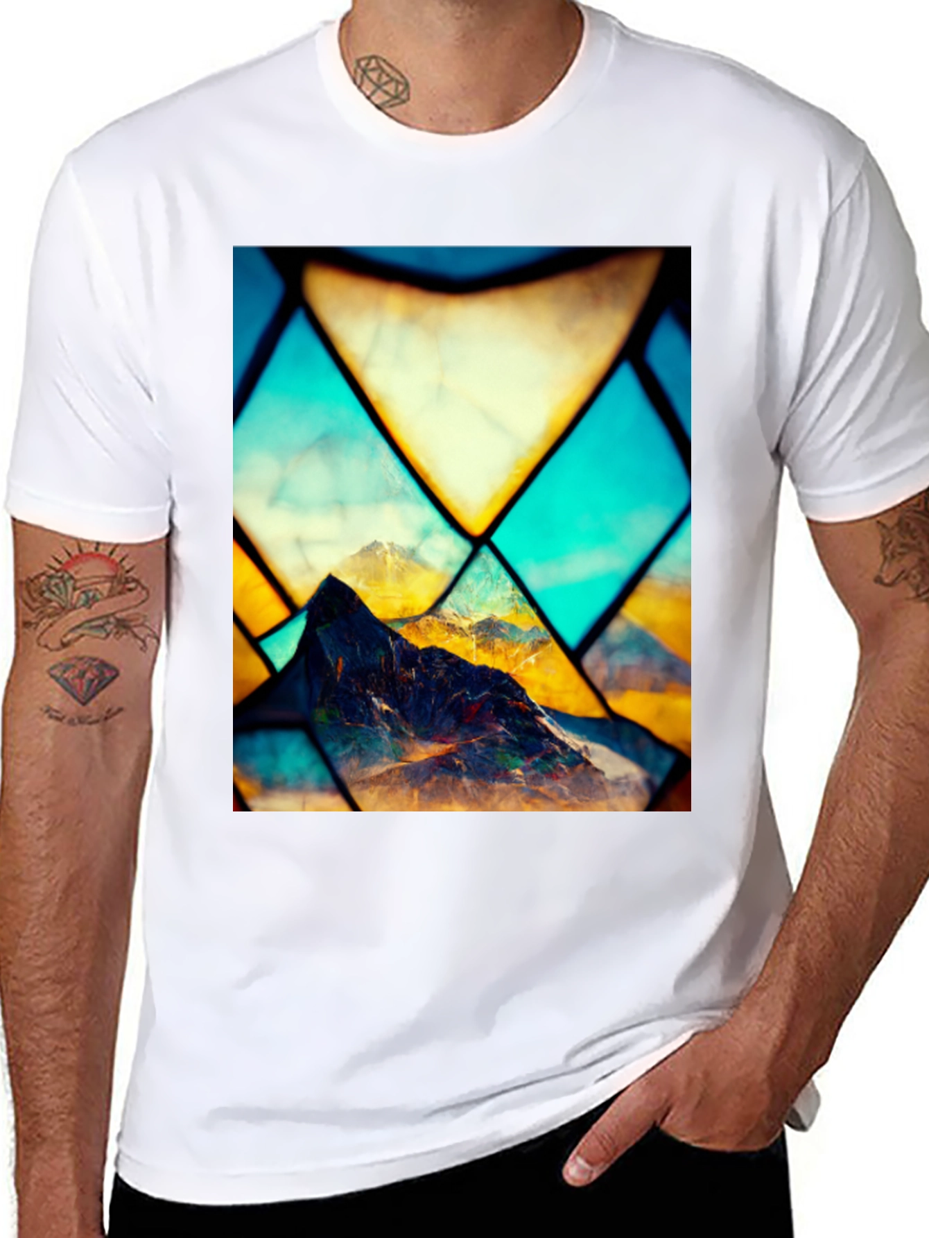 Black Mountain Stained Glass Graphic Black Tee view 8