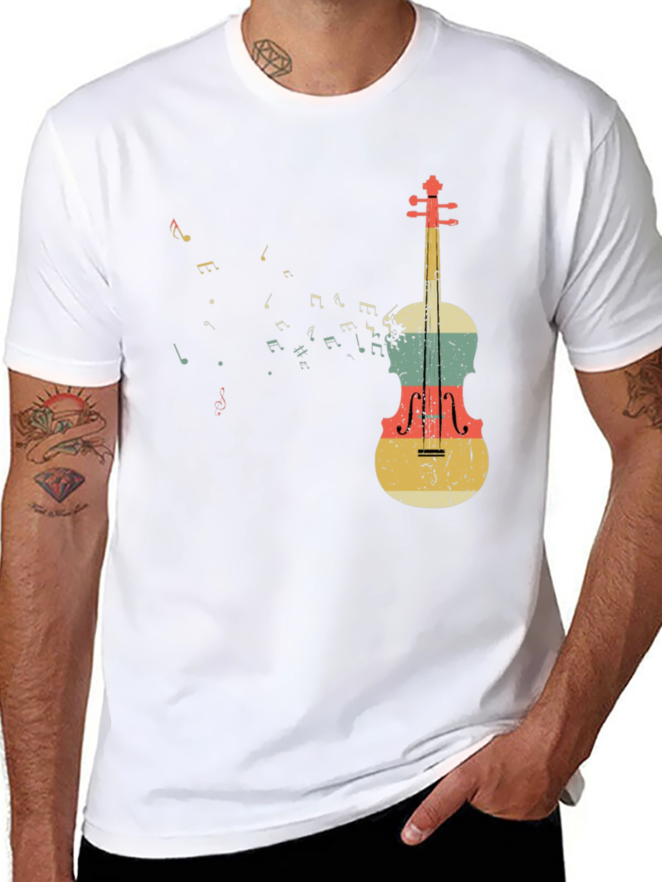 Black Musical Notes & Violin Graphic T-Shirt view 8