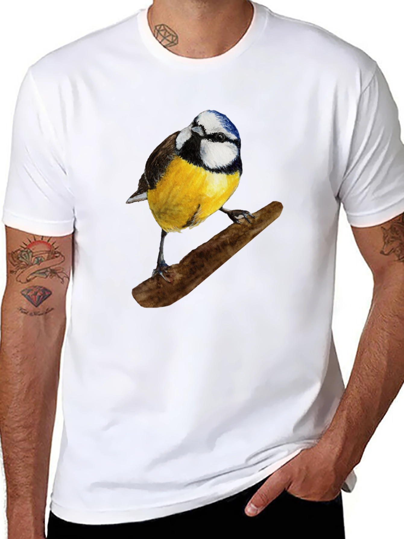 Black Bird Print Black T-Shirt view 8