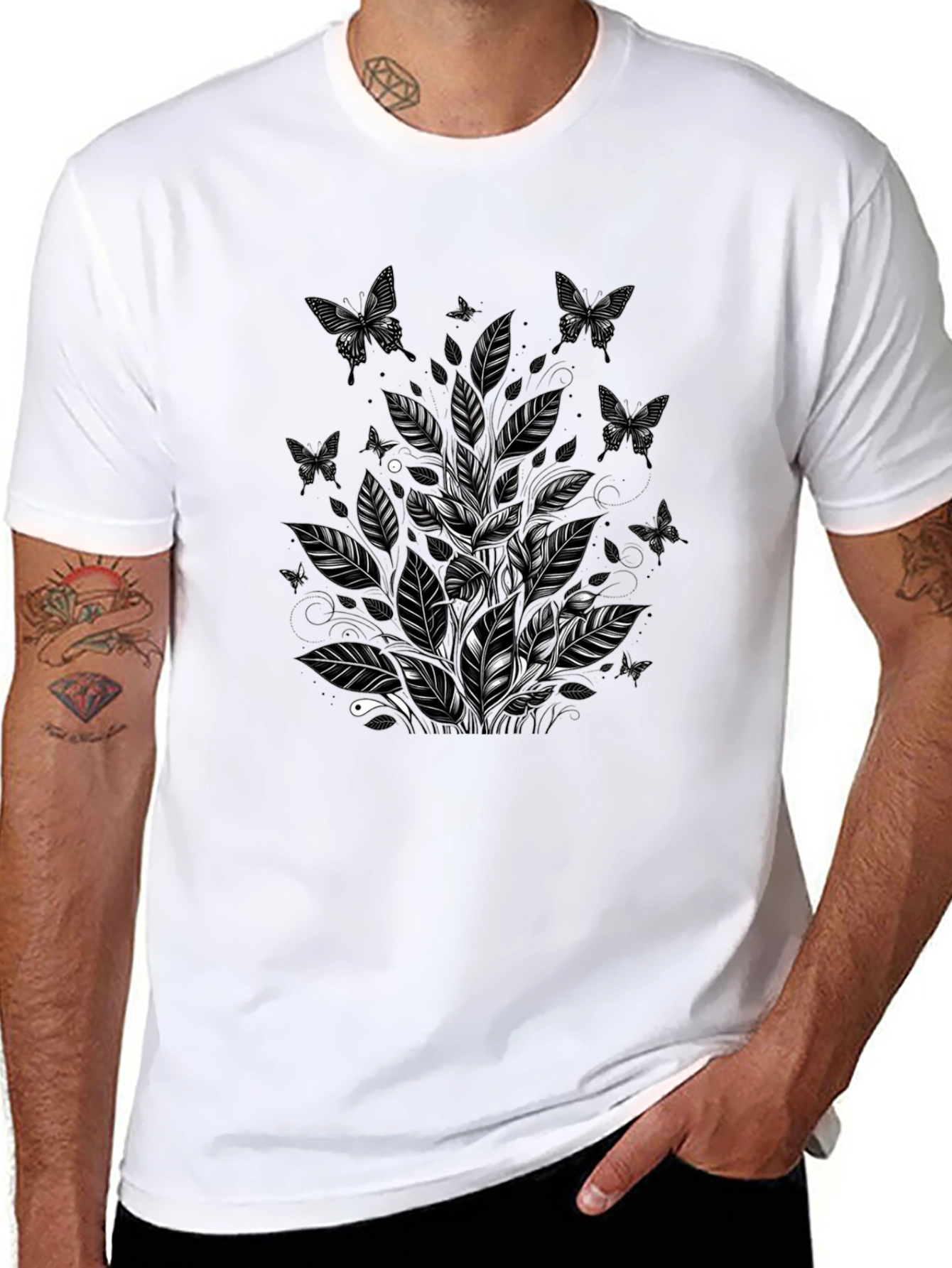 Black Butterfly Botanical Graphic Tee - Black Cotton Blend view 8