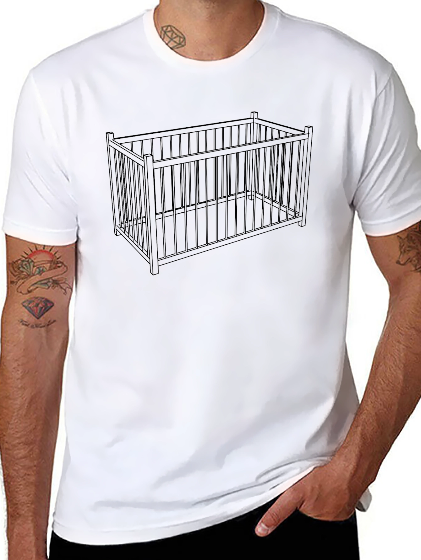 Black Caged T-Shirt - Novelty Graphic Tee view 8