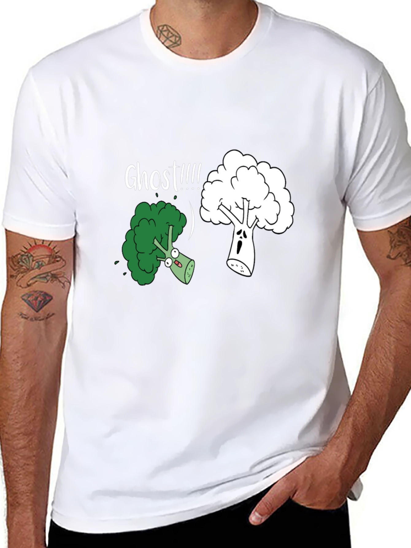 Black Broccoli Ghost Funny Graphic T-Shirt view 8