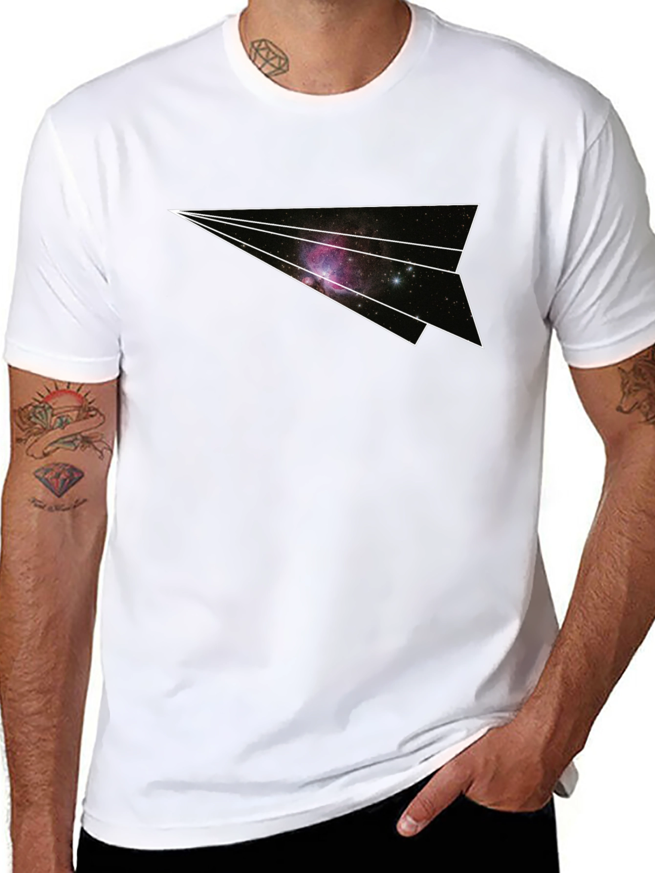 Black Galaxy Paper Airplane Graphic Tee - Black view 8