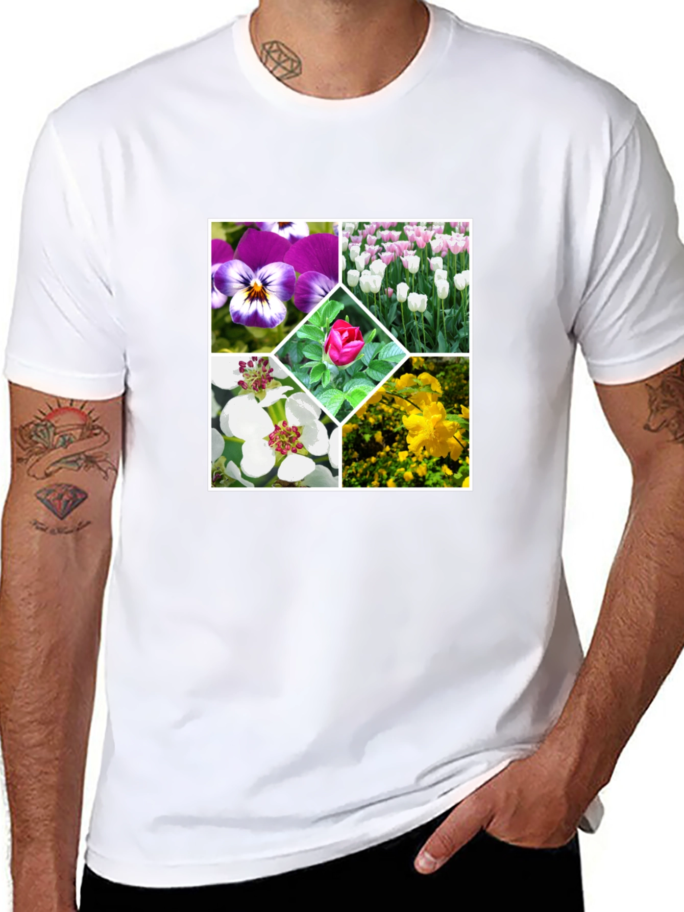 Black Floral Collage Black T-Shirt view 8