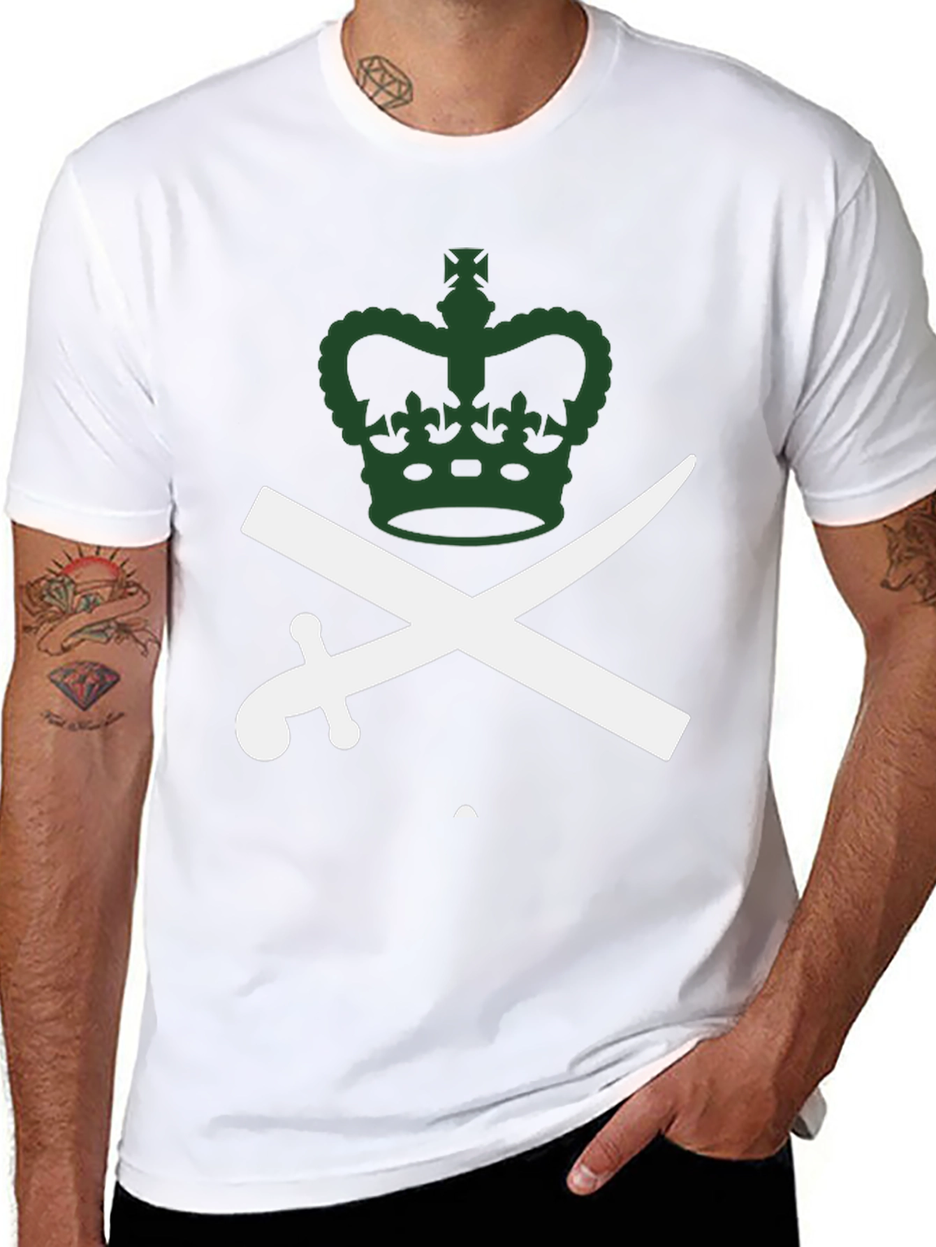 Black Crown and Swords Graphic Tee - Black Cotton T-Shirt view 8