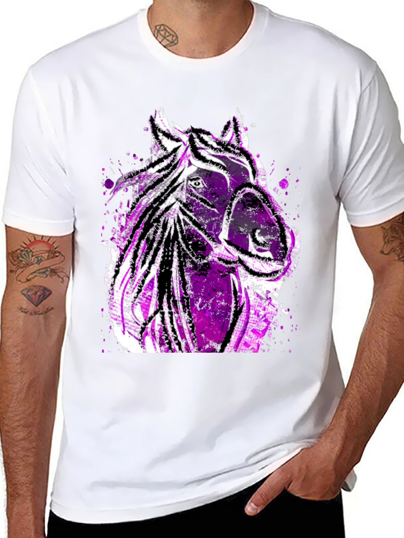 Black Abstract Horse Graphic Men's Tee - Black view 8