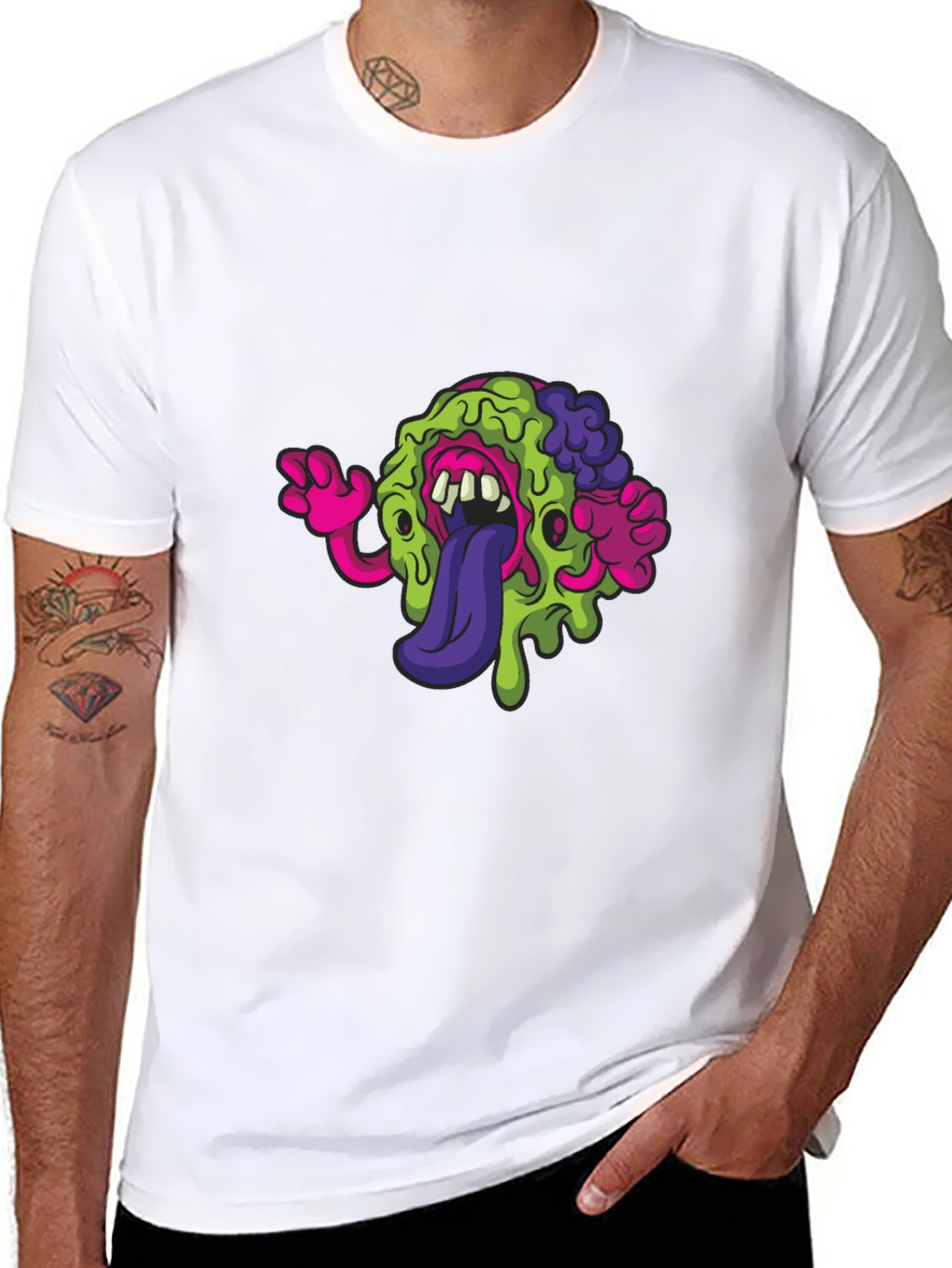 Black Monster Brain Graphic Tee - Quirky Black T-Shirt view 8