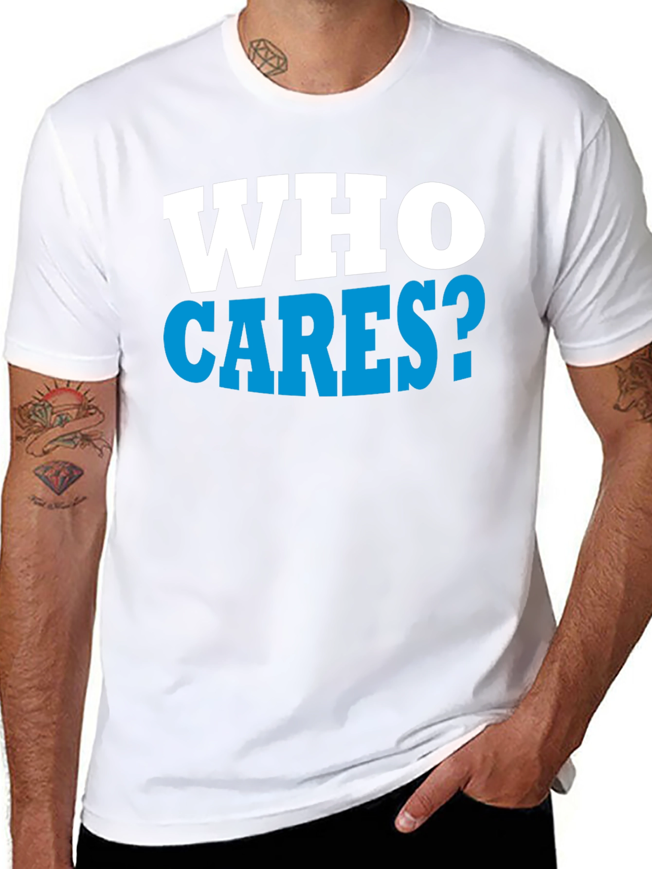 Black Who Cares? Graphic Print Black T-Shirt view 8