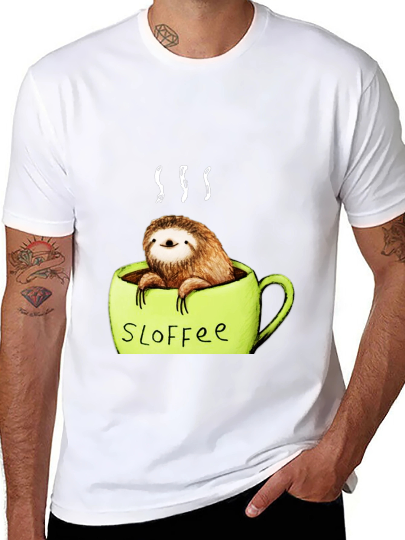 Black Funny Sloth Coffee Graphic Tee view 8