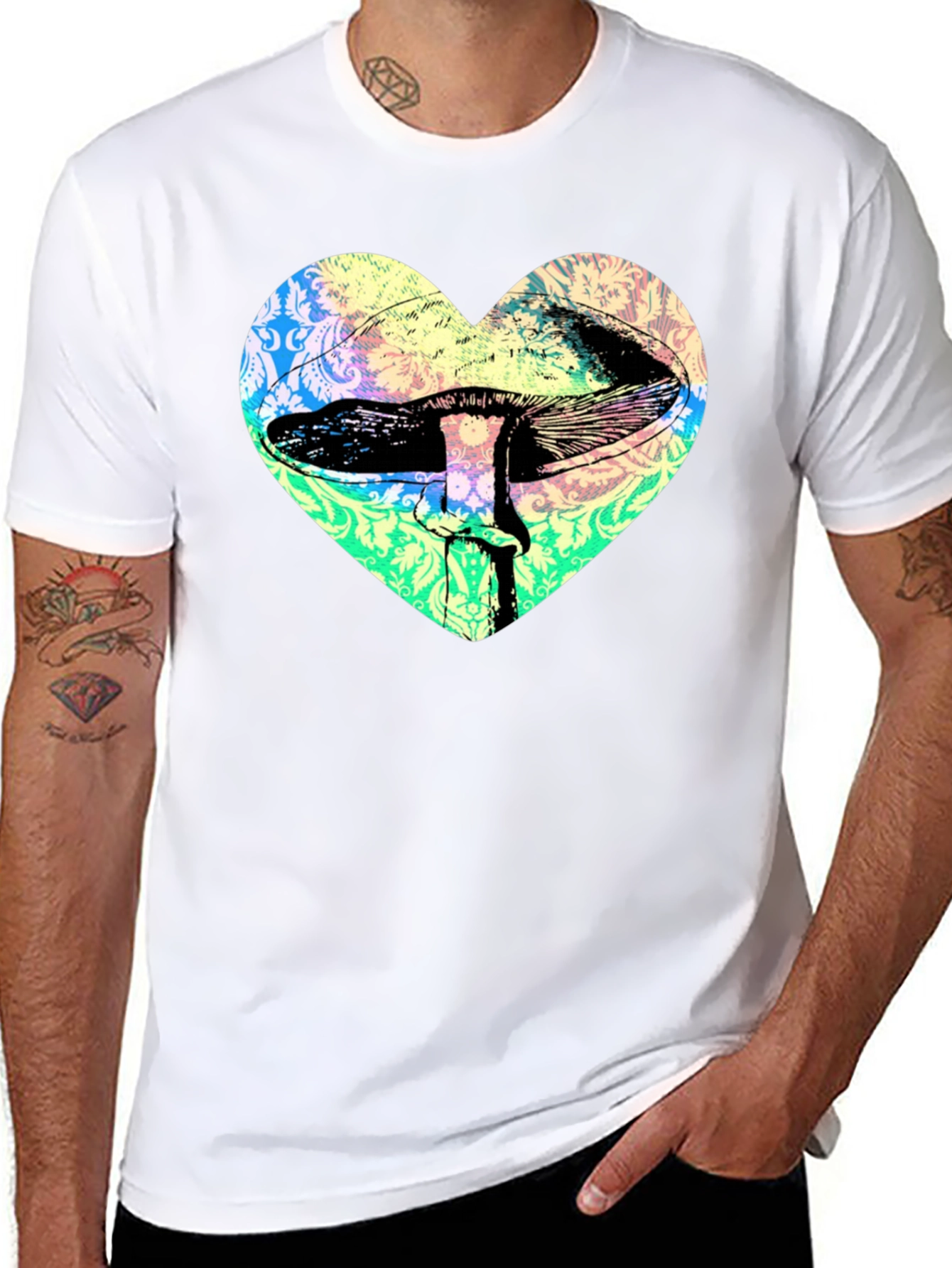 Black Psychedelic Mushroom Heart T-Shirt - Groovy Graphic Tee view 8