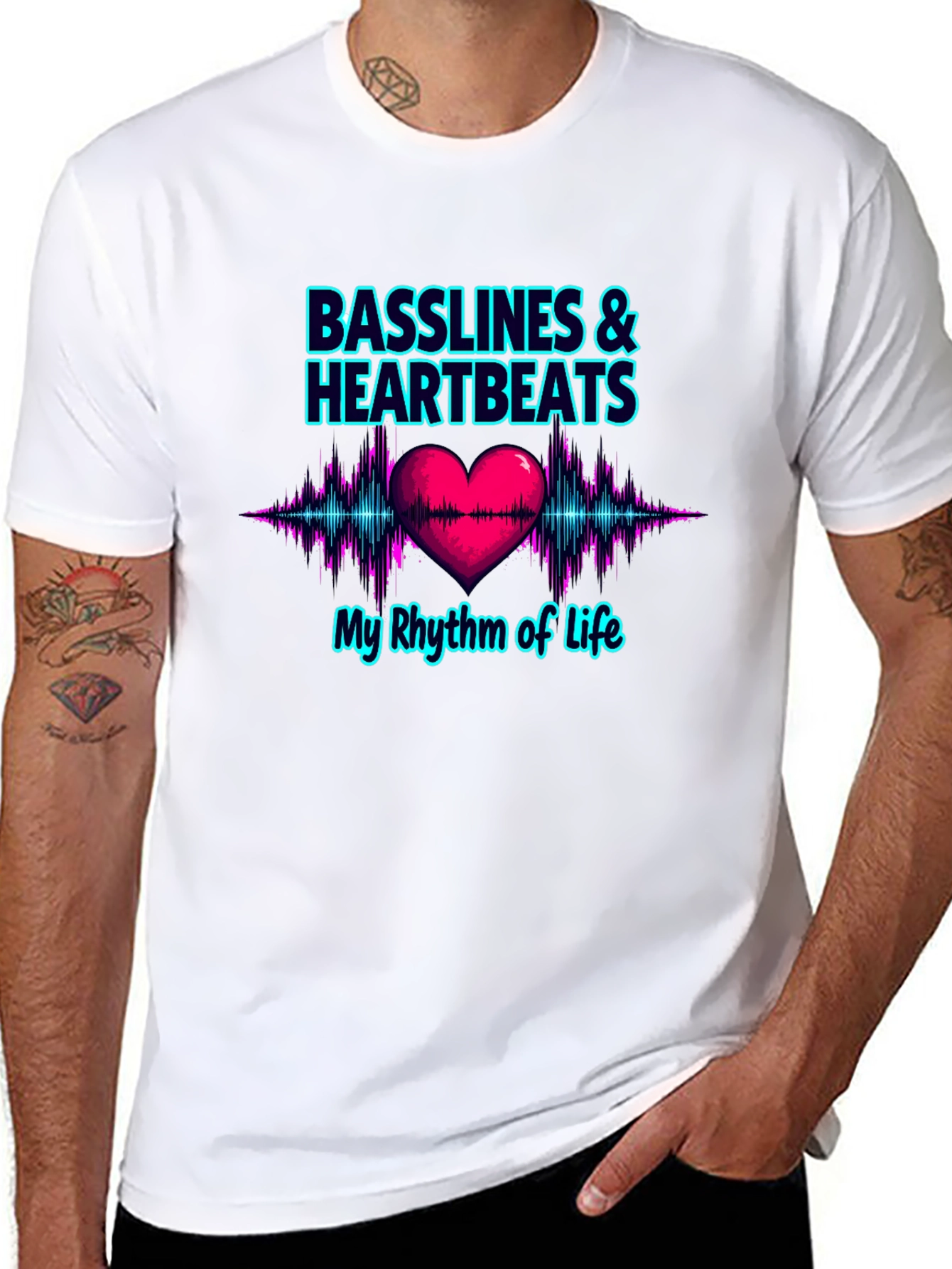 Black Basslines & Heartbeats Graphic T-Shirt view 8
