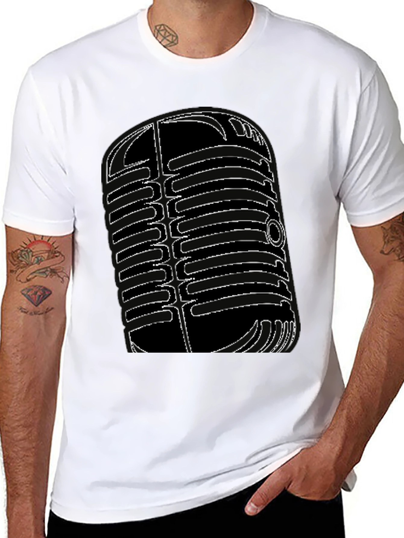 Black Vintage Microphone Graphic Tee - Classic Style view 8