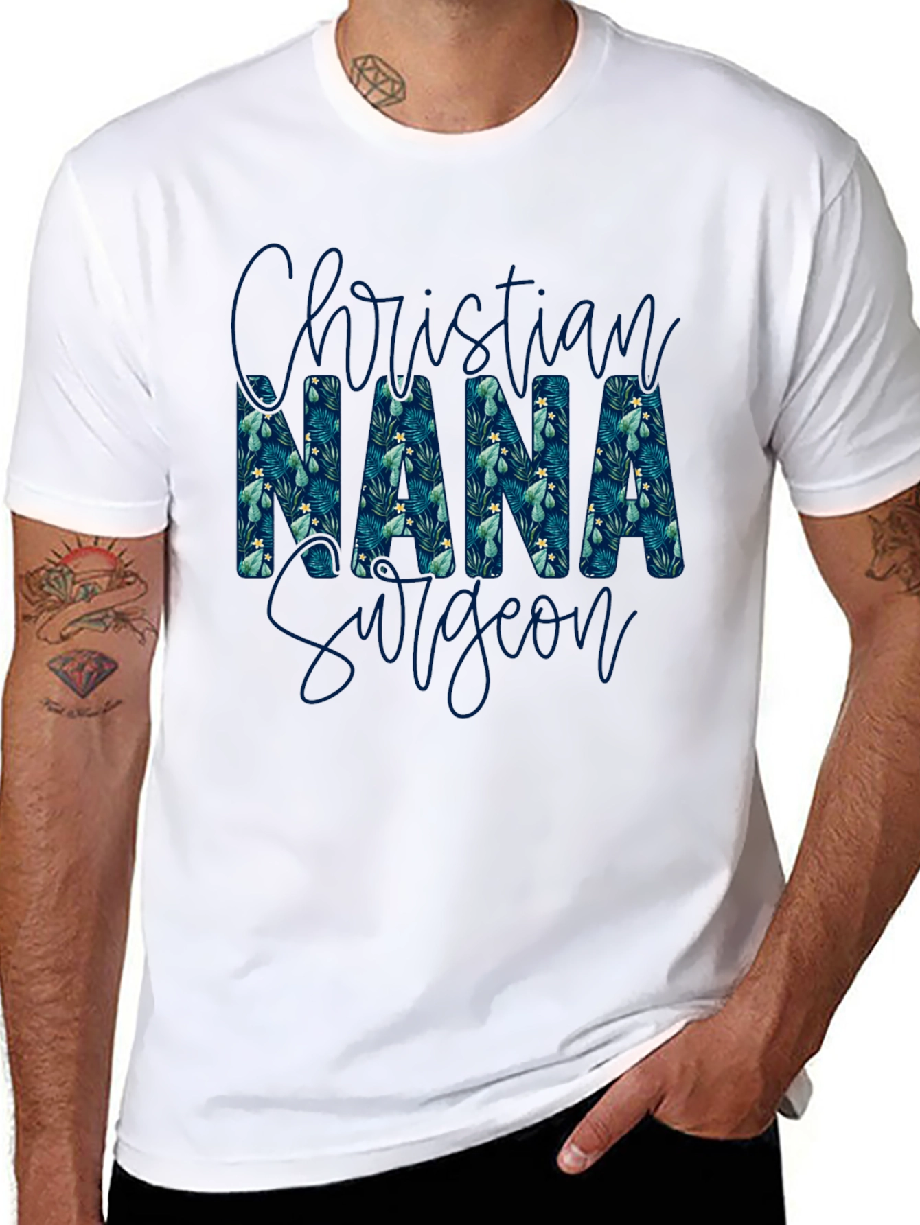 Black Christian Nana Surgeon T-Shirt - Floral Pattern view 8