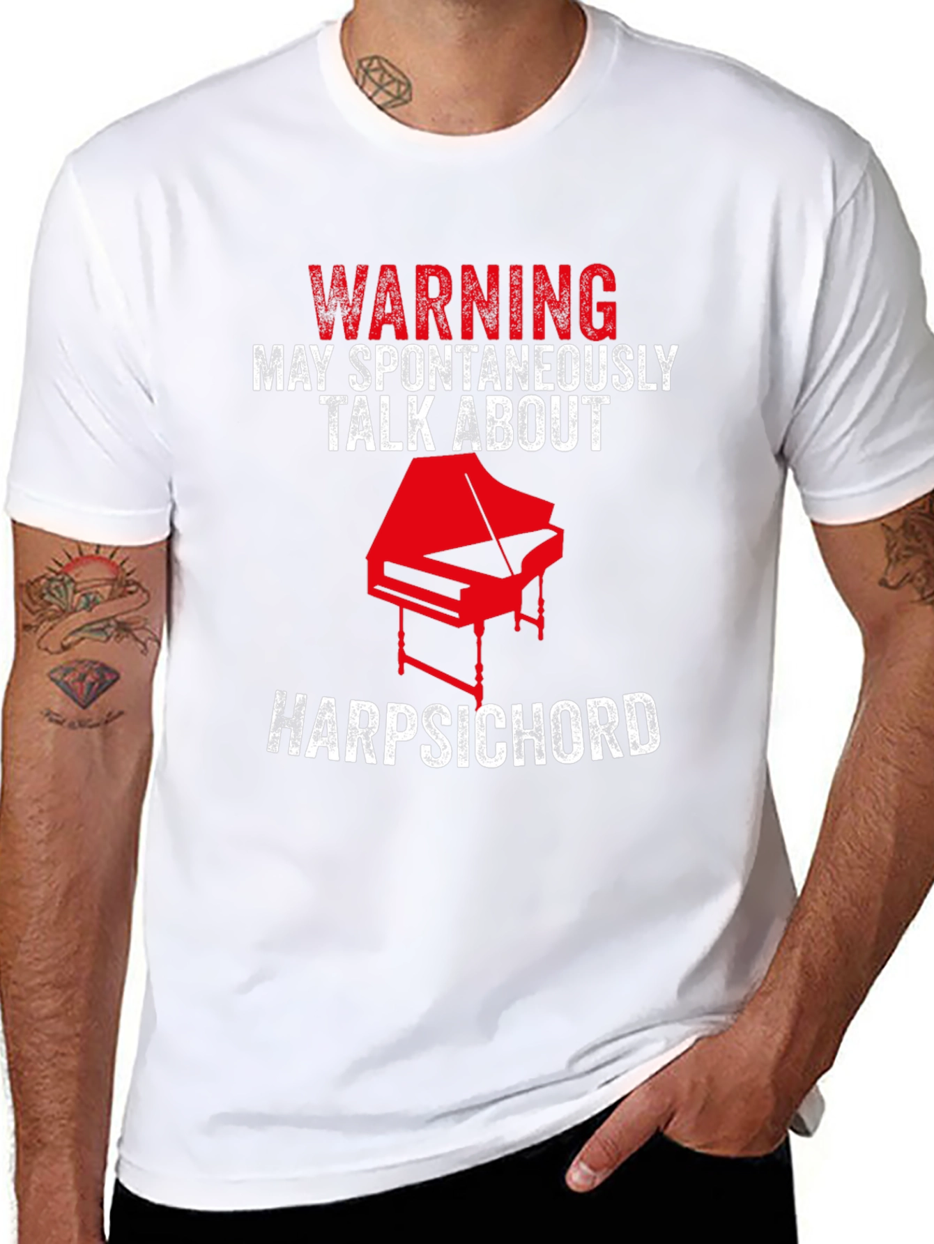 Black Warning Harpsichord Talk T-Shirt view 8