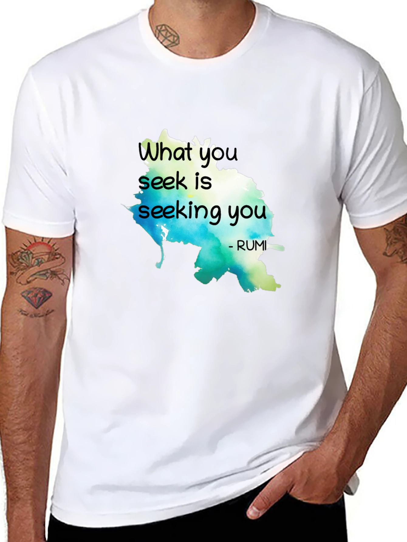 Black Inspirational Rumi Quote T-Shirt - What You Seek view 8