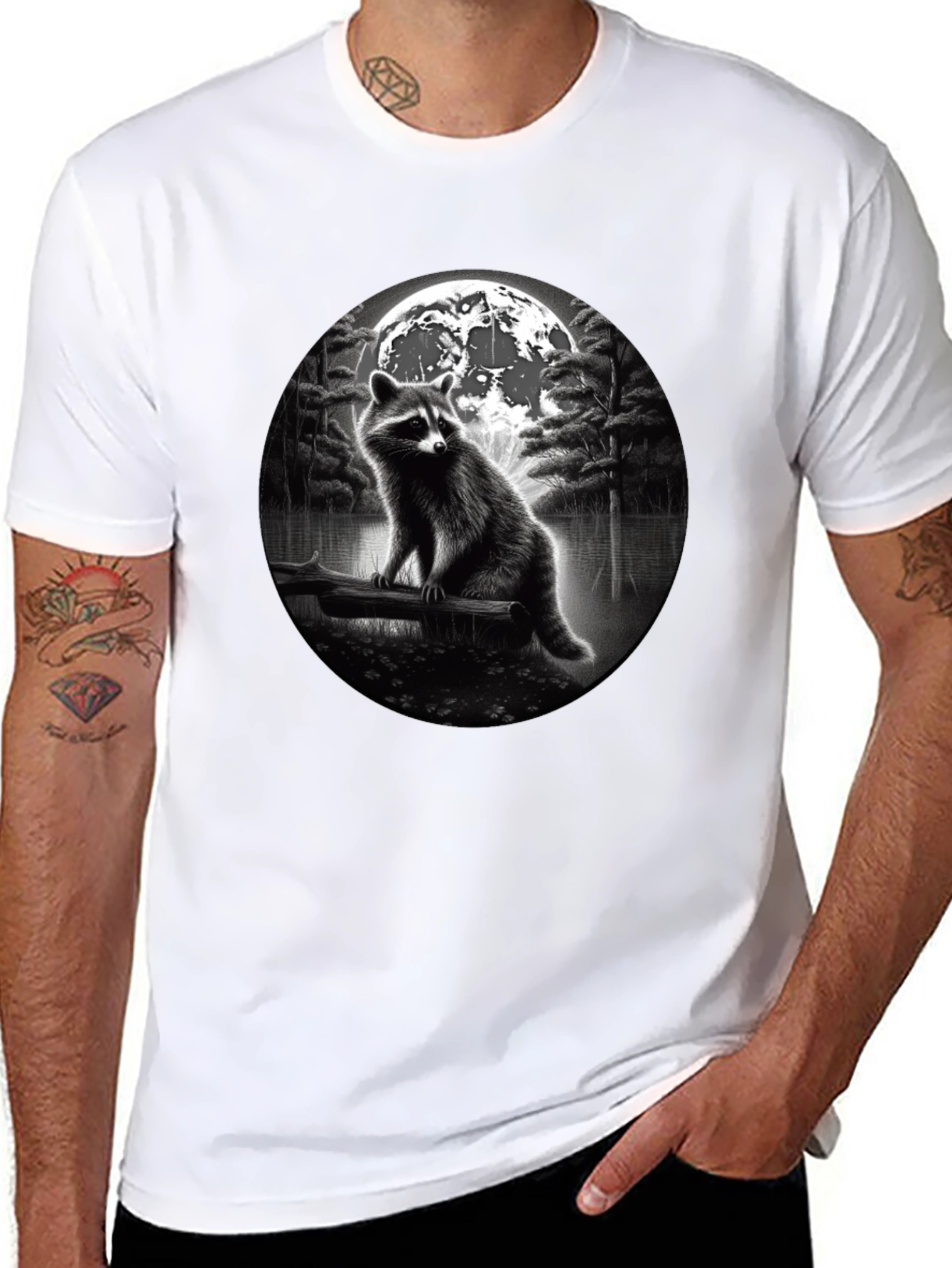 Black Raccoon Moon T-Shirt - Black view 8