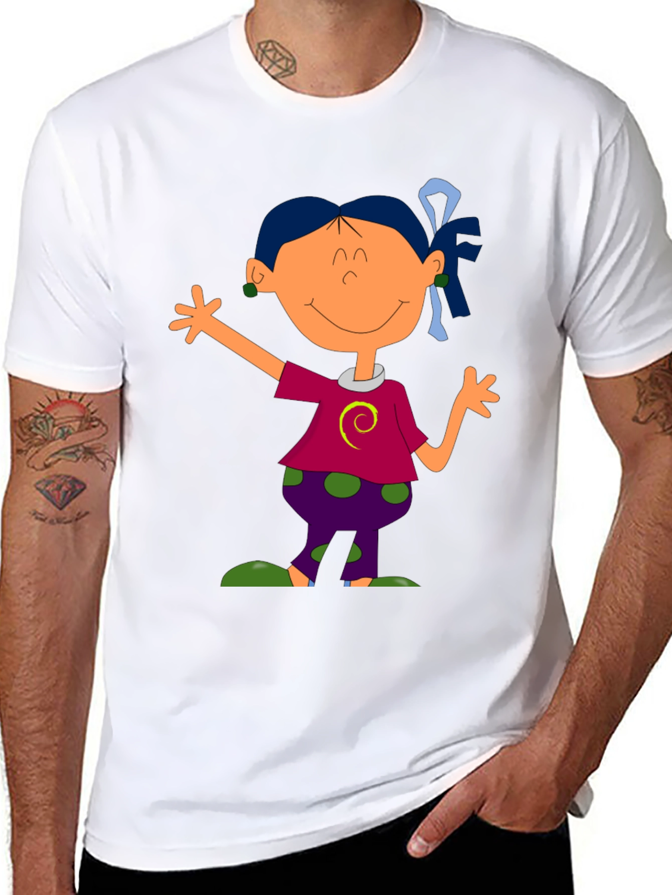 Black Cartoon Girl Graphic Tee - Black T-Shirt view 8