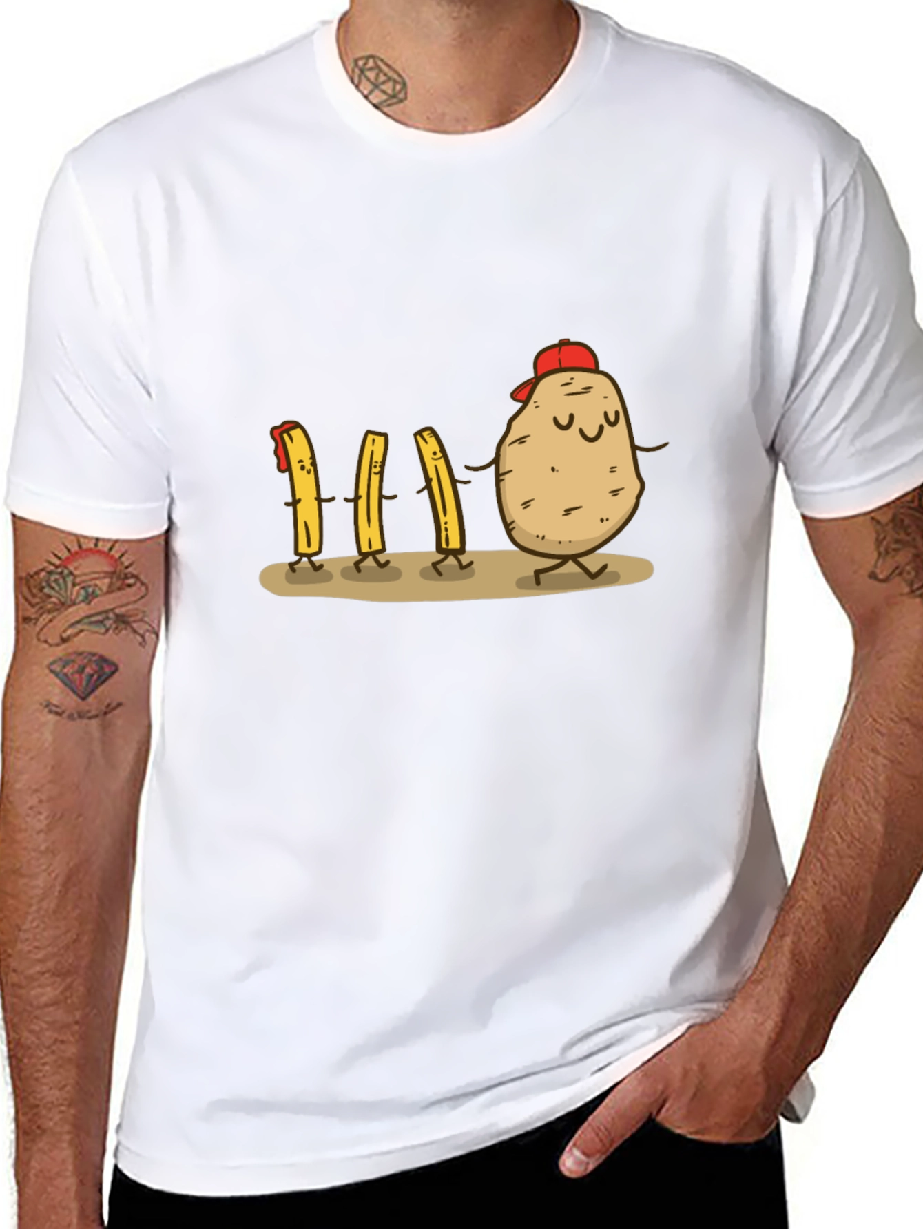 Black Funny Potato & Fries Graphic T-Shirt view 8