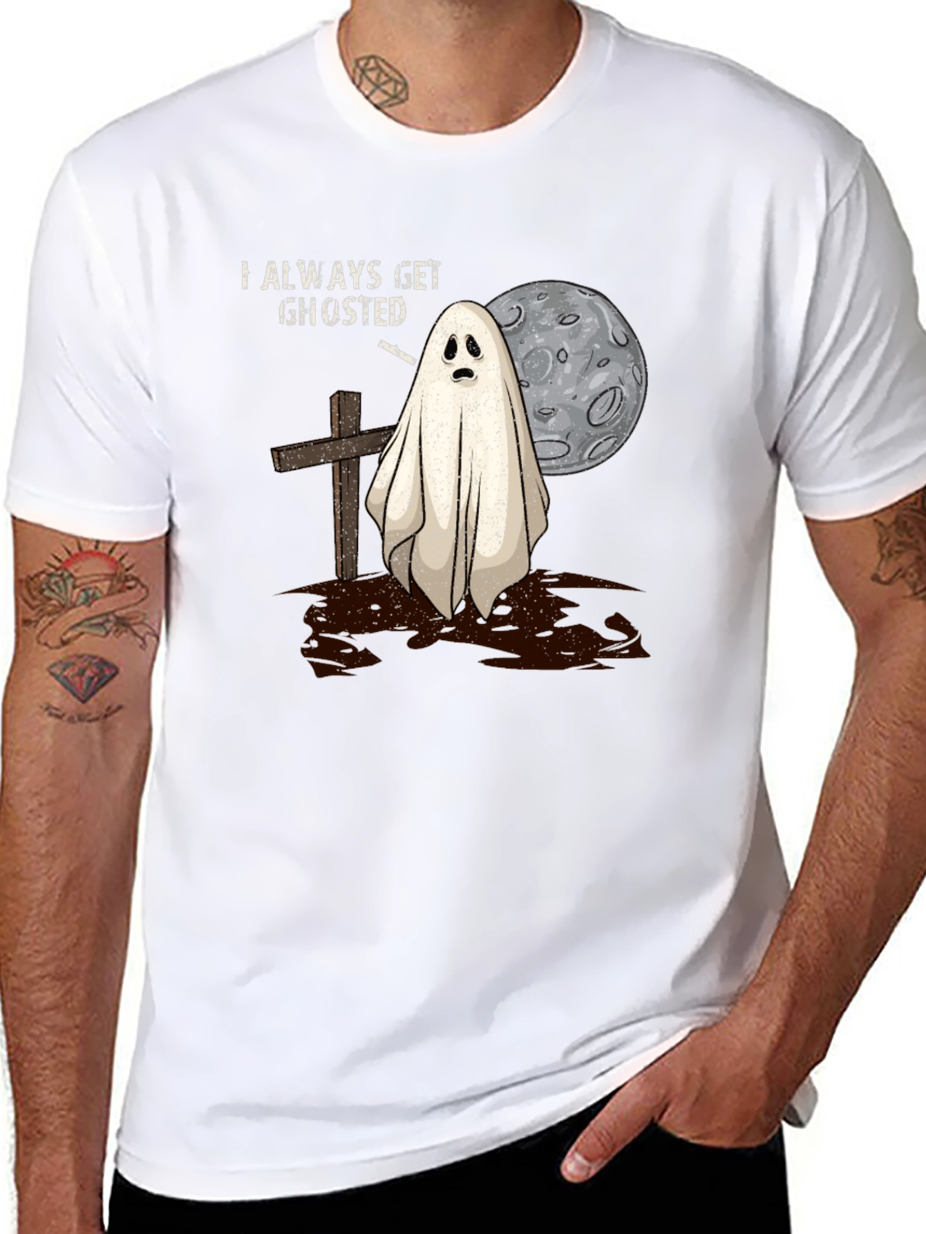 Black Always Get Ghosted Tee - Halloween Humor T-Shirt view 8